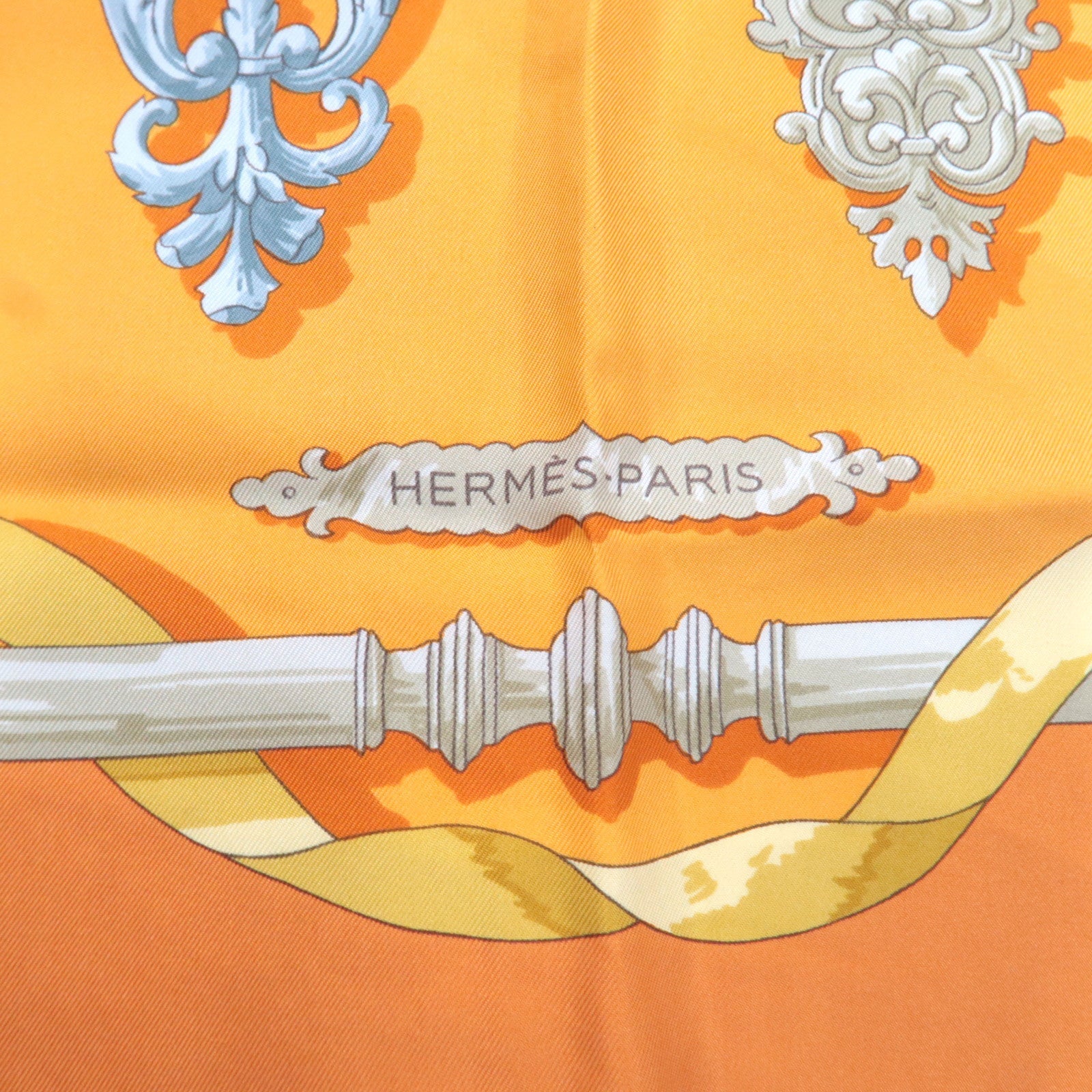 HERMES Carre 90 Scarf FERRONNERIE 100% Silk Orange