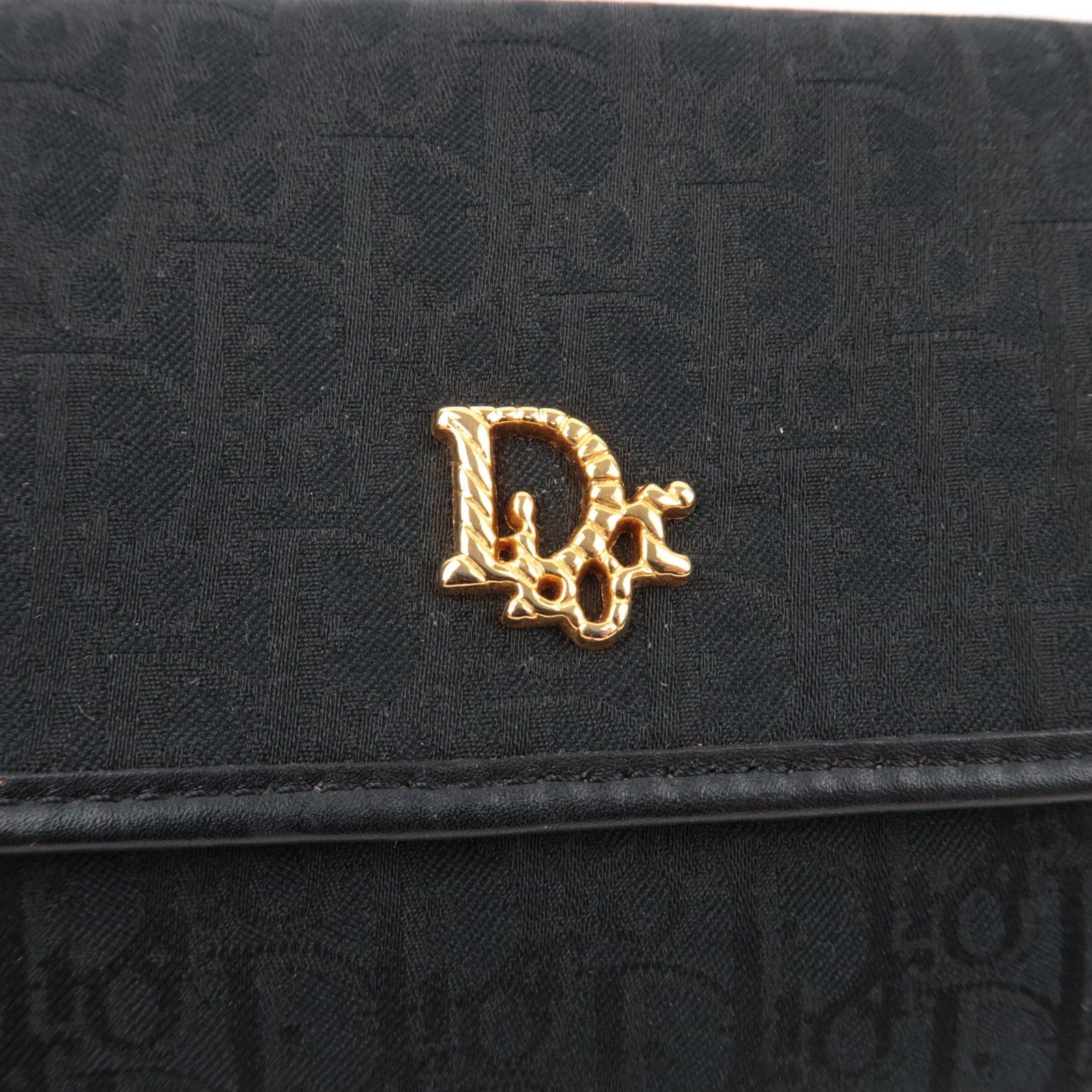 Christian Dior Trotter Chain Shoulder Bag Canvas Leather Black