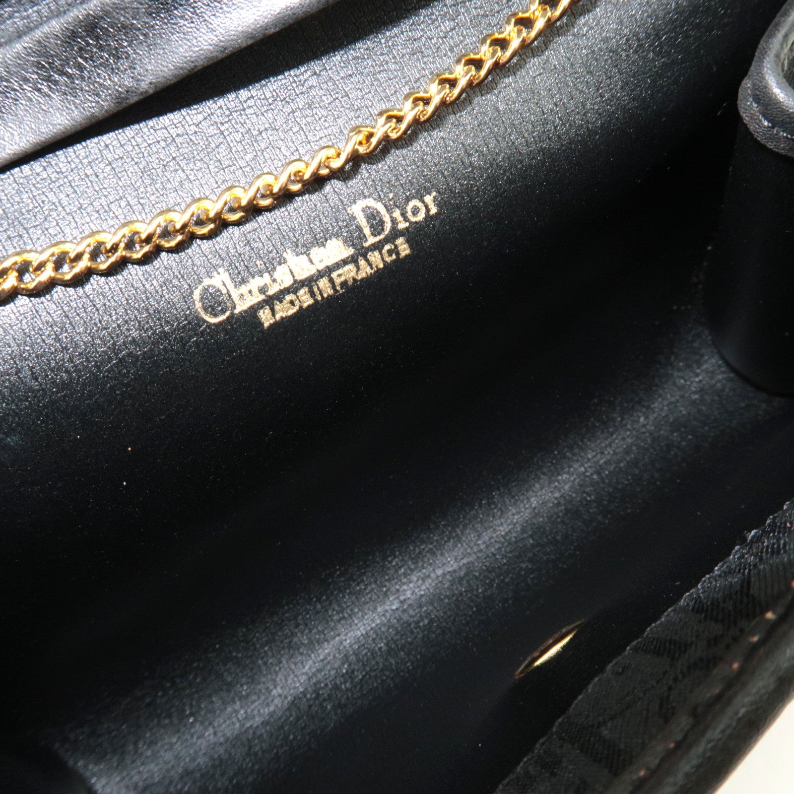Christian Dior Trotter Chain Shoulder Bag Canvas Leather Black