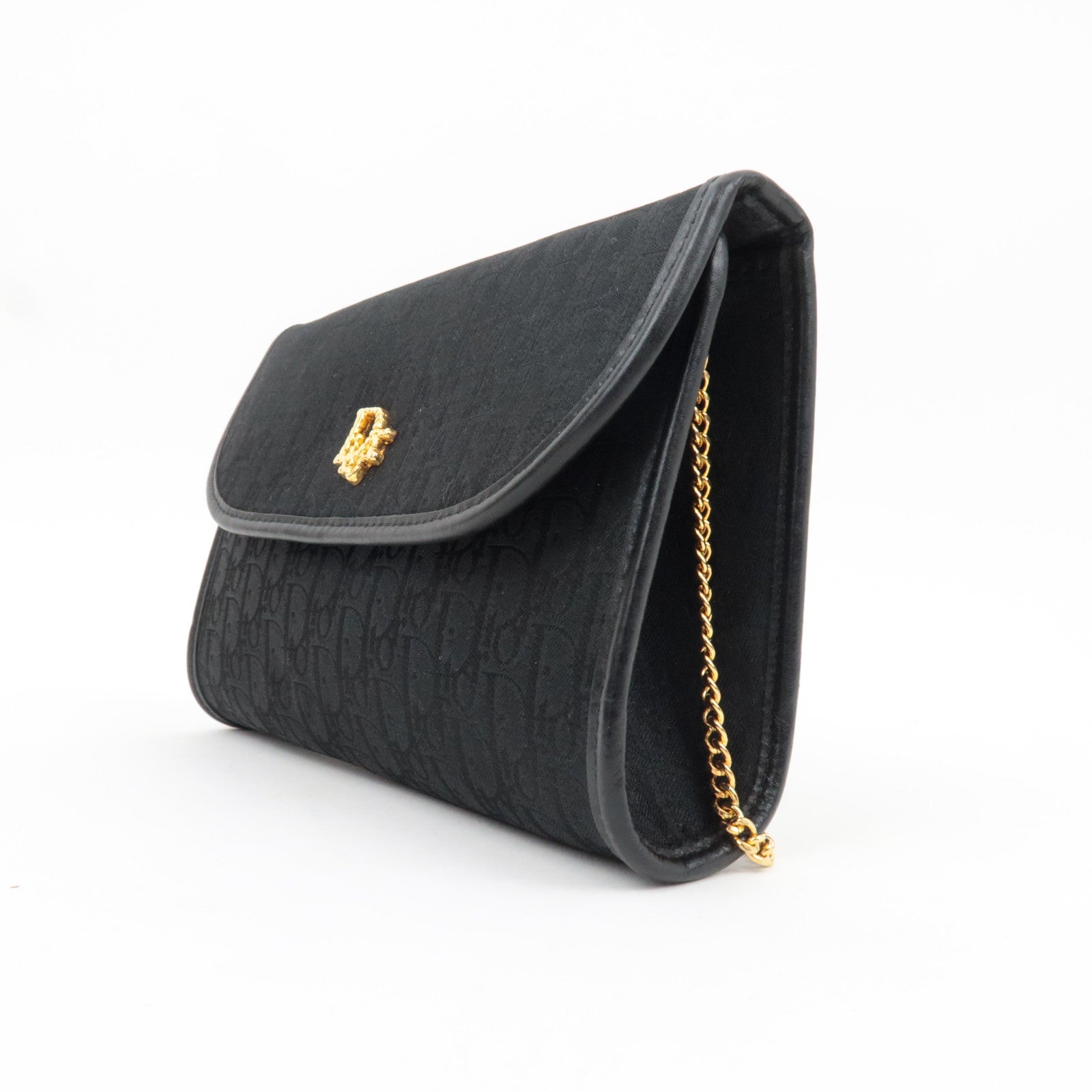 Christian Dior Trotter Chain Shoulder Bag Canvas Leather Black