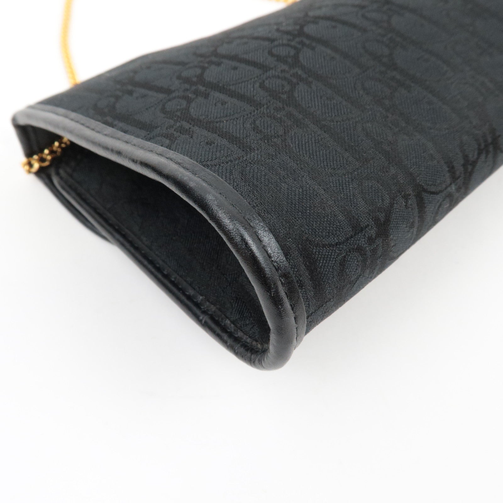 Christian Dior Trotter Chain Shoulder Bag Canvas Leather Black