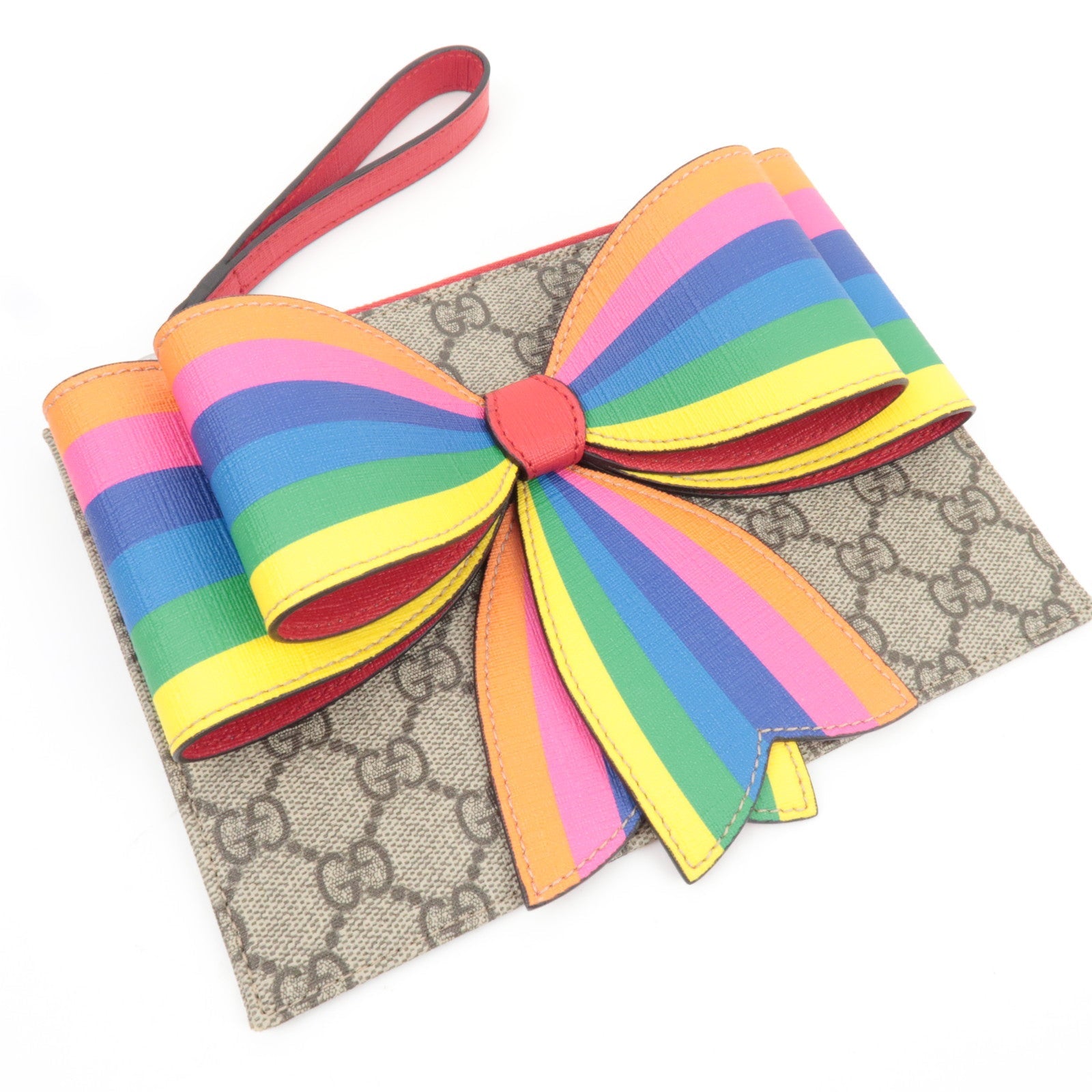 GUCCI Children's Bow Pouch GG Supreme Leather Beige Multicolor 457233