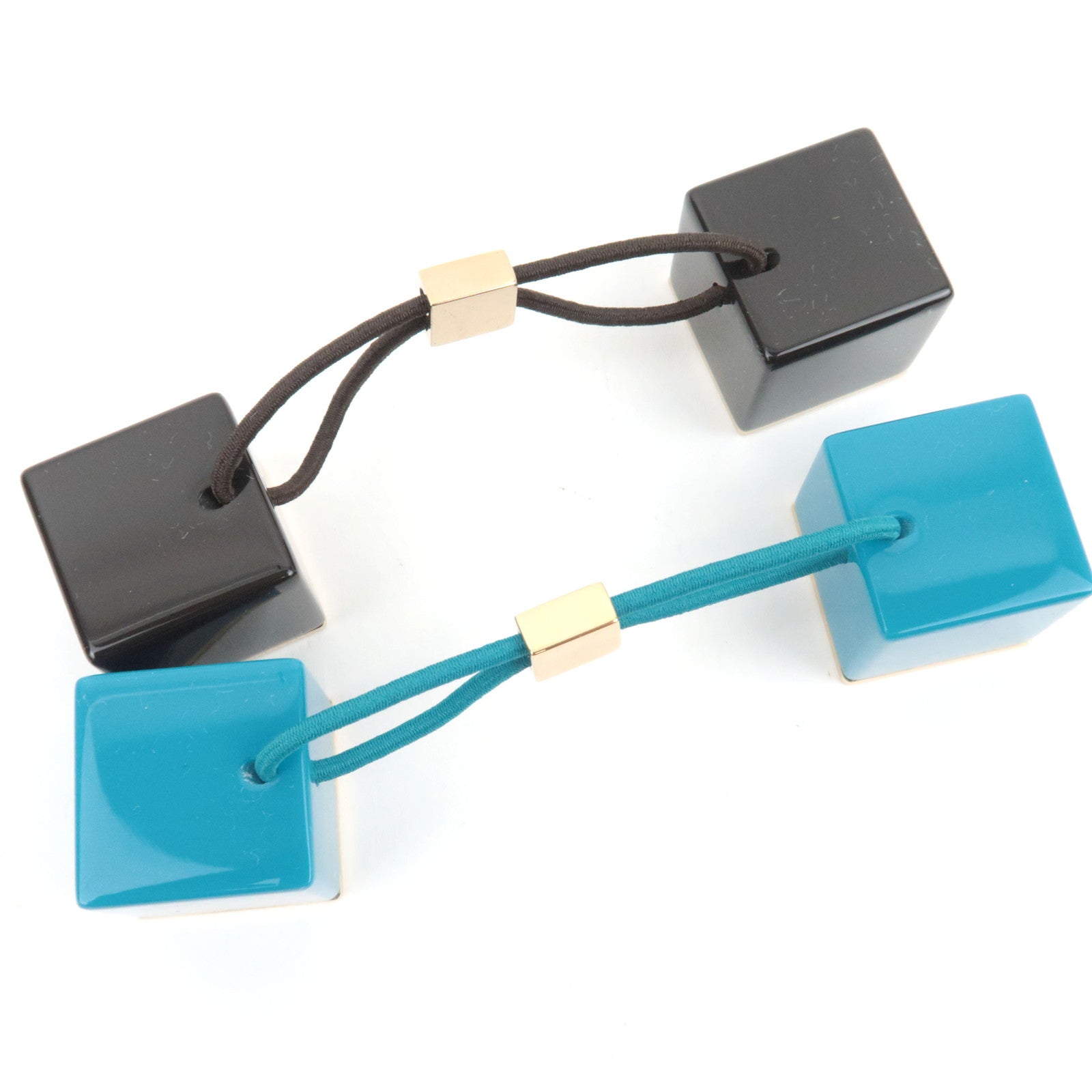 Louis Vuitton Set of 2 Hair Cube Hair Ties Plastic Blue Brown *Box