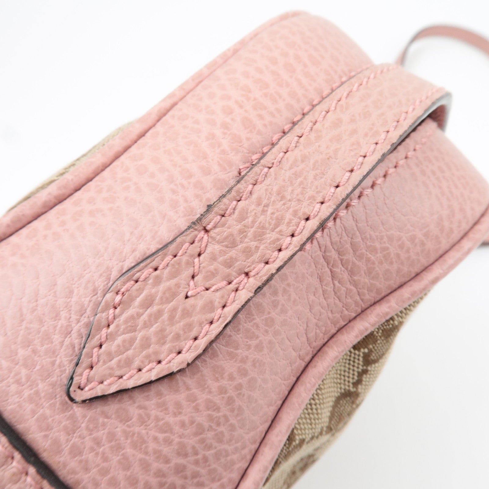 GUCCI Shoulder Bag GG Canvas Leather Beige Pink 449413