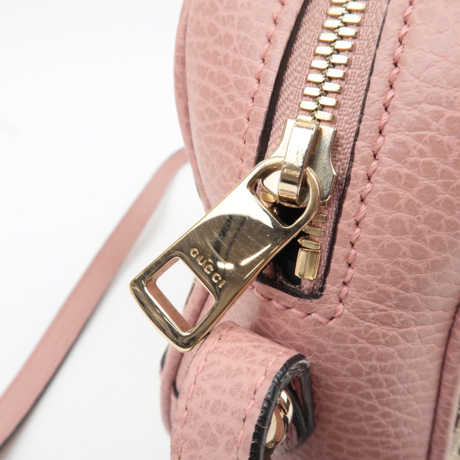 GUCCI Shoulder Bag GG Canvas Leather Beige Pink 449413