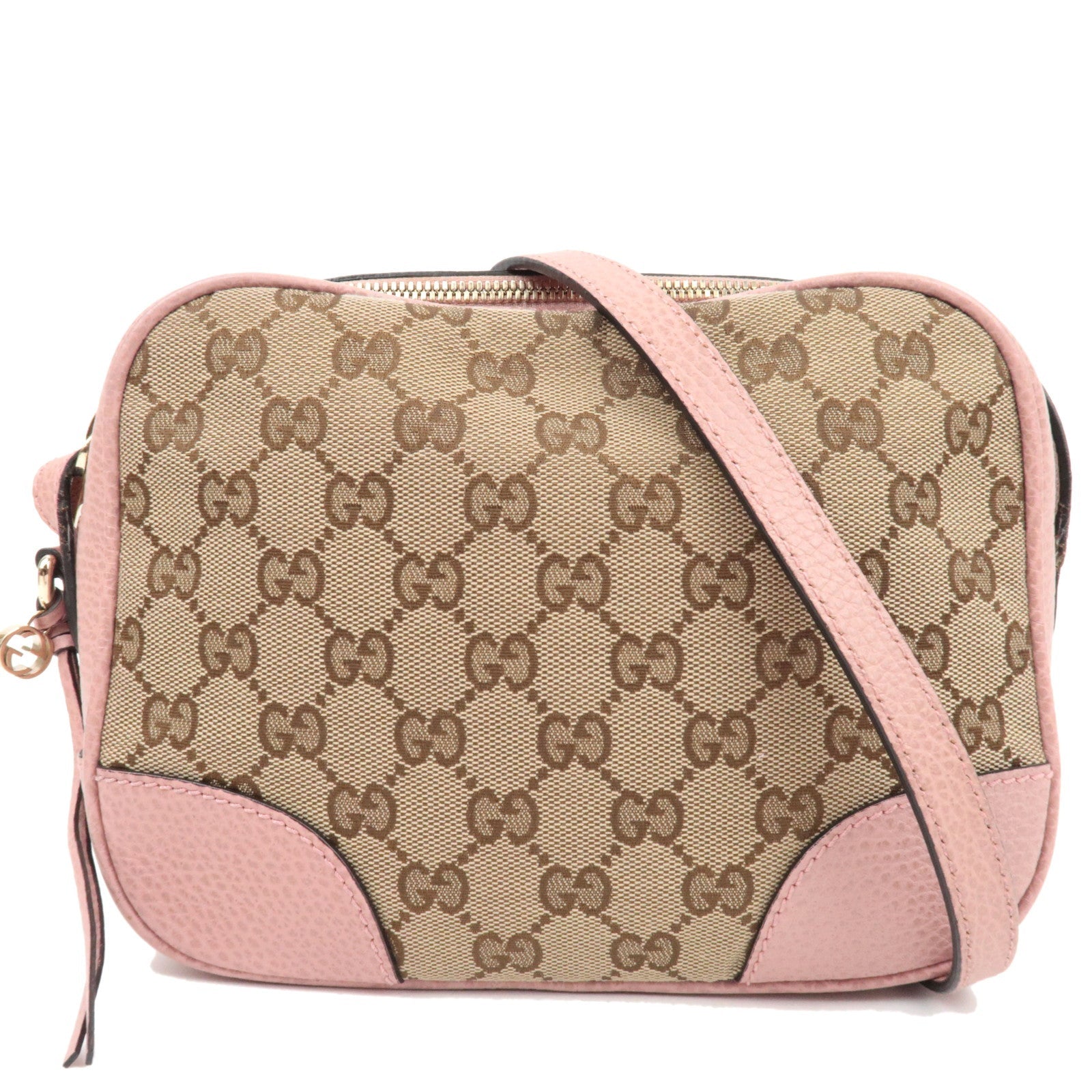 GUCCI Shoulder Bag GG Canvas Leather Beige Pink 44941379622