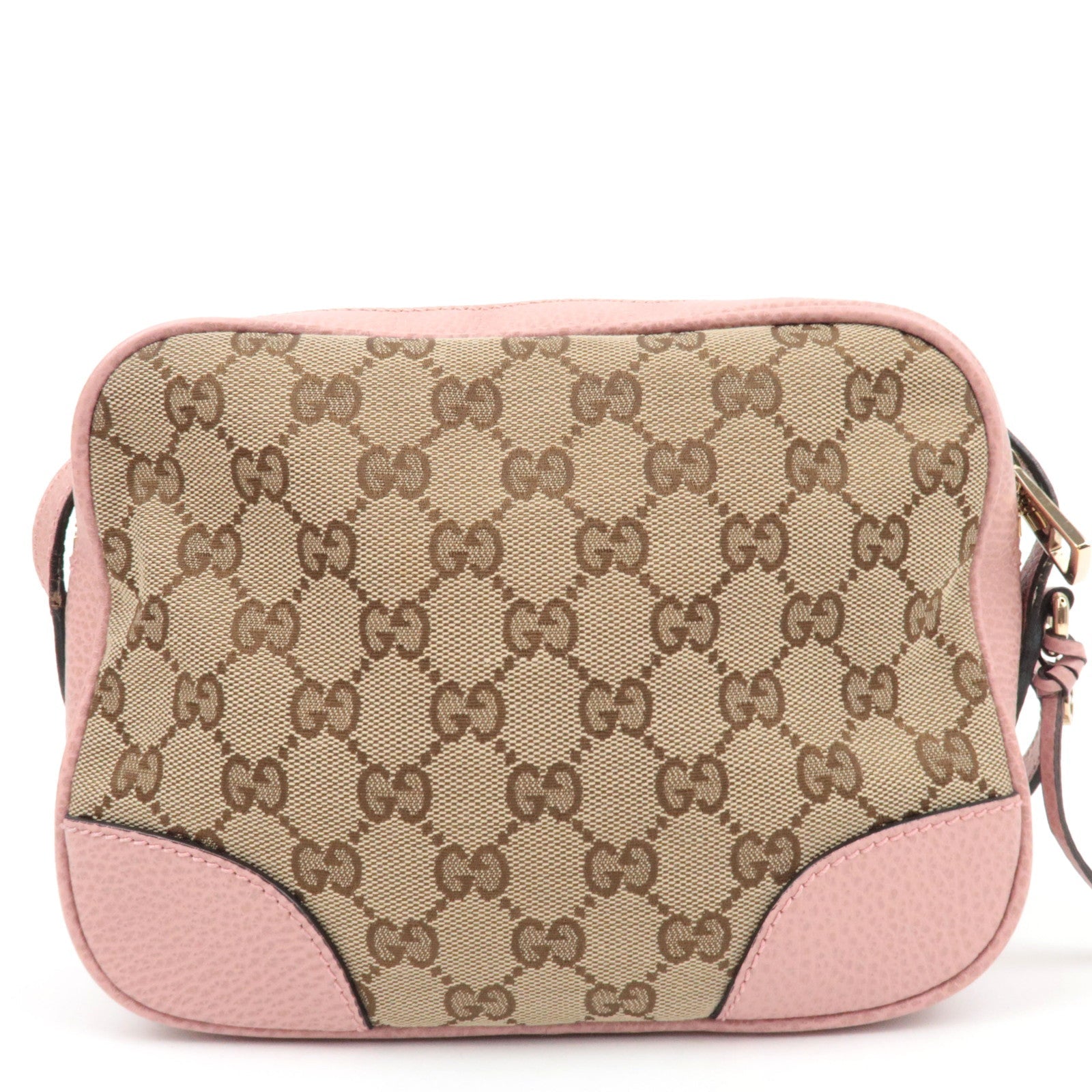 GUCCI Shoulder Bag GG Canvas Leather Beige Pink 449413