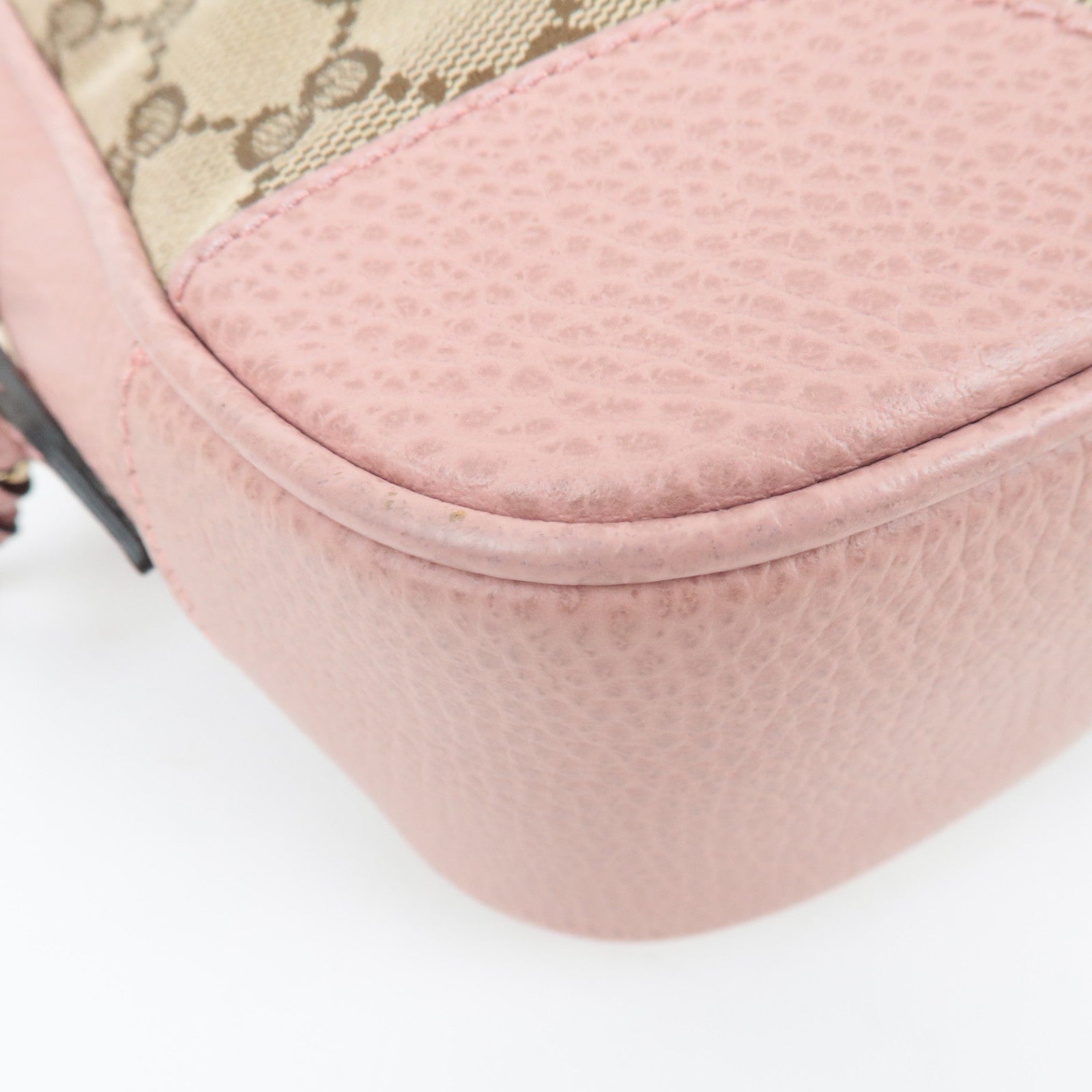 GUCCI Shoulder Bag GG Canvas Leather Beige Pink 449413