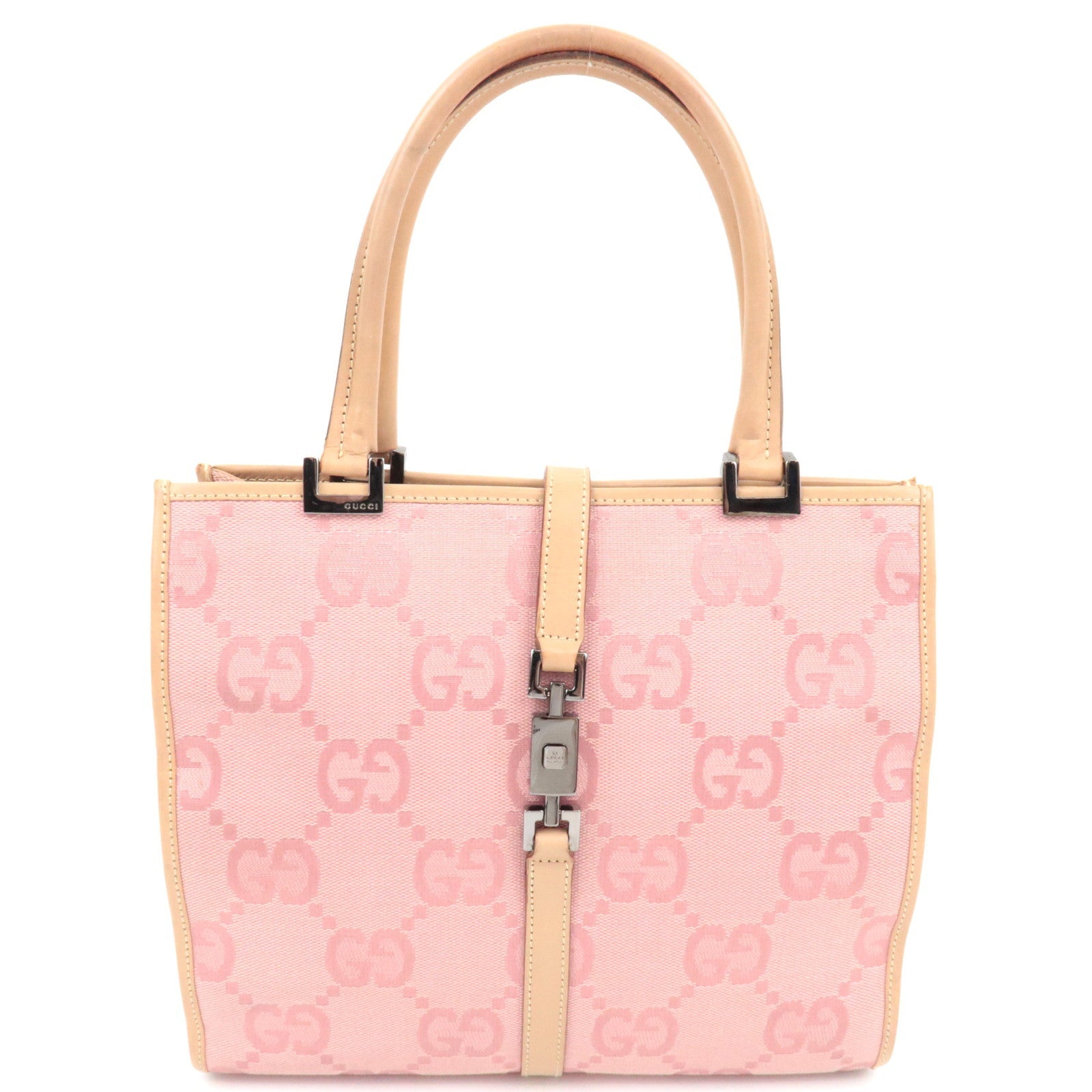 GUCCI Jackie Jumbo GG Handbag Canvas Leather Pink Beige 002.106579623