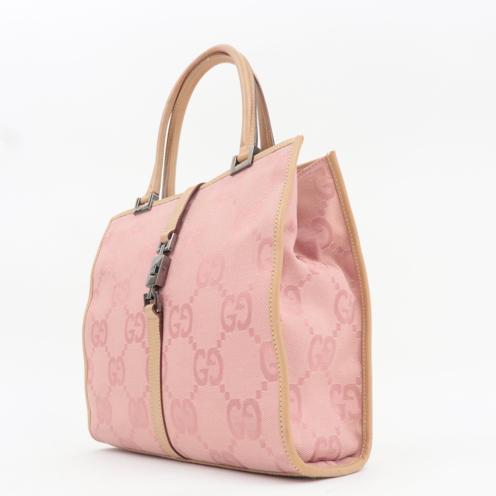 GUCCI Jackie Jumbo GG Handbag Canvas Leather Pink Beige 002.1065