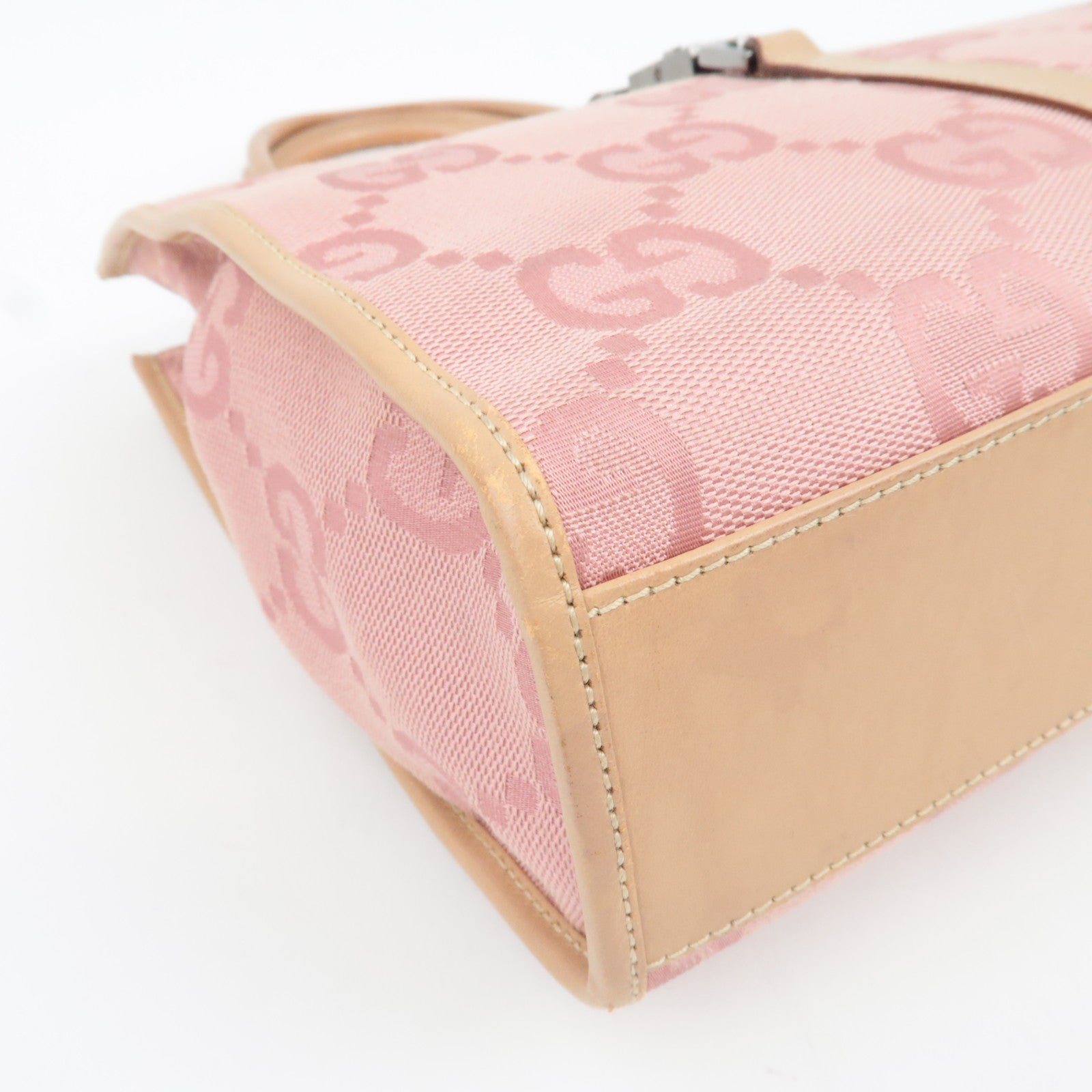 GUCCI Jackie Jumbo GG Handbag Canvas Leather Pink Beige 002.1065