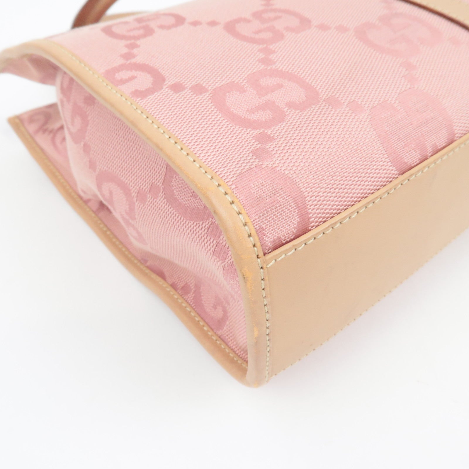 GUCCI Jackie Jumbo GG Handbag Canvas Leather Pink Beige 002.1065