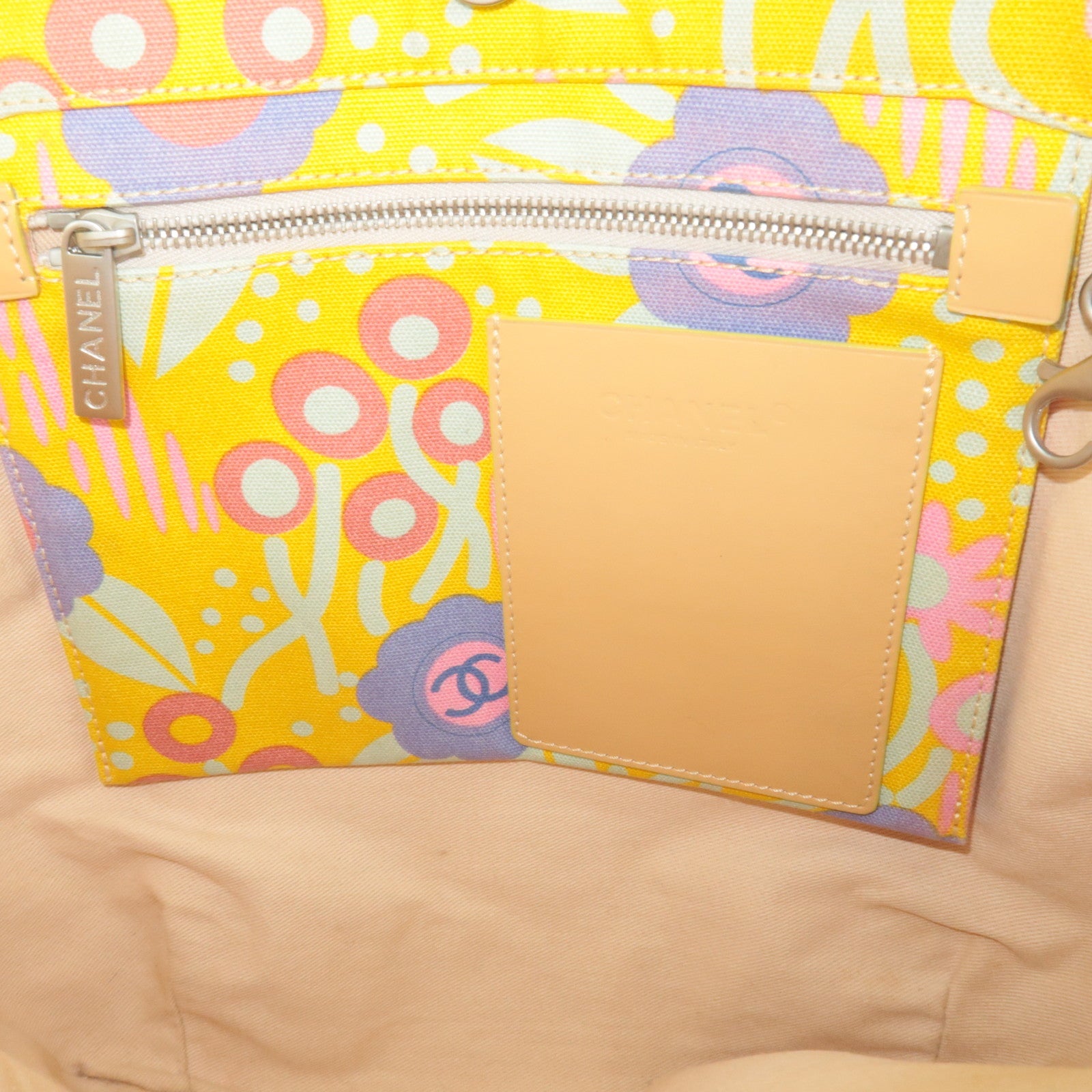 CHANEL High Summer Flower Tote Bag Canvas Leather Yellow Beige 8313589
