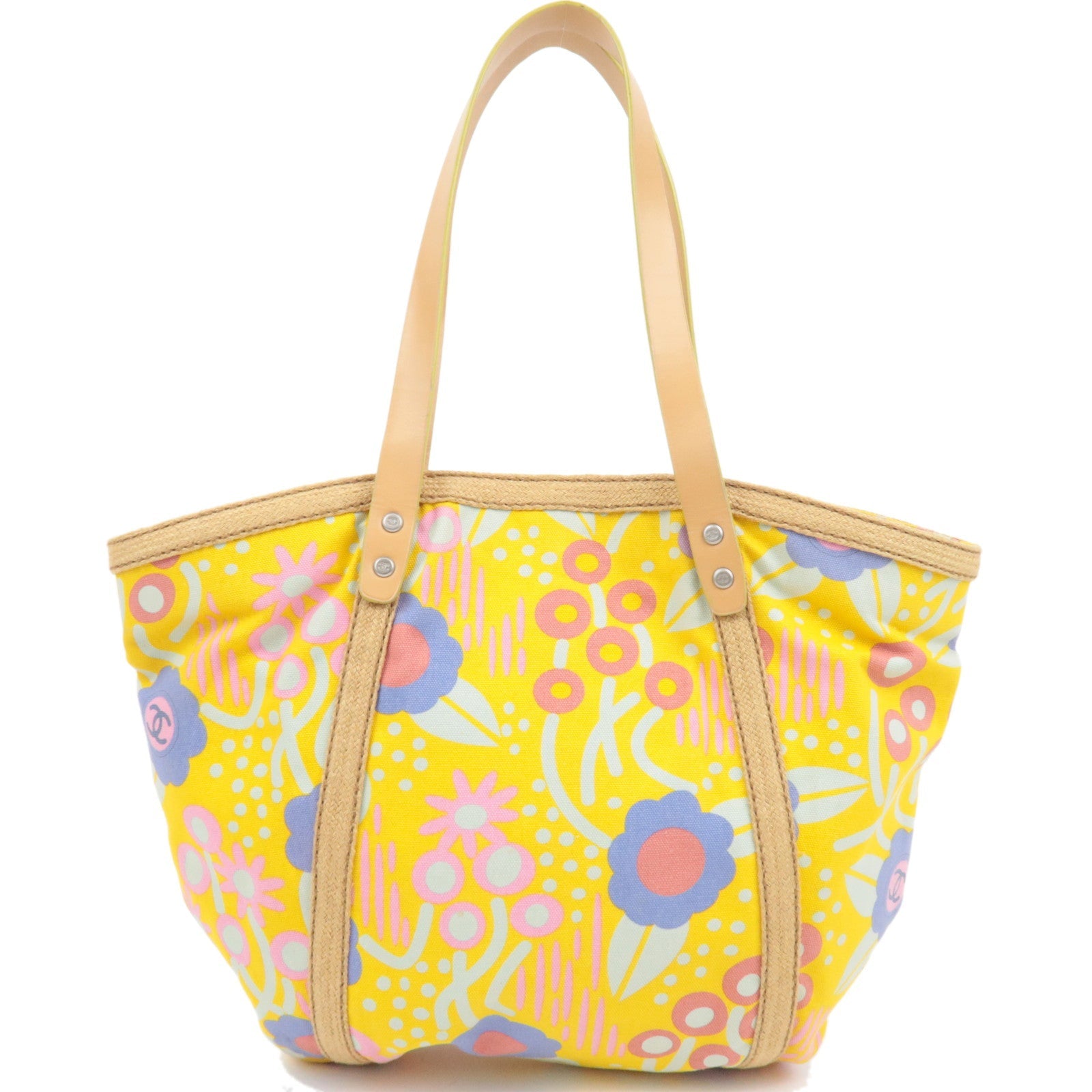 CHANEL High Summer Flower Tote Bag Canvas Leather Yellow Beige 8313589  79626