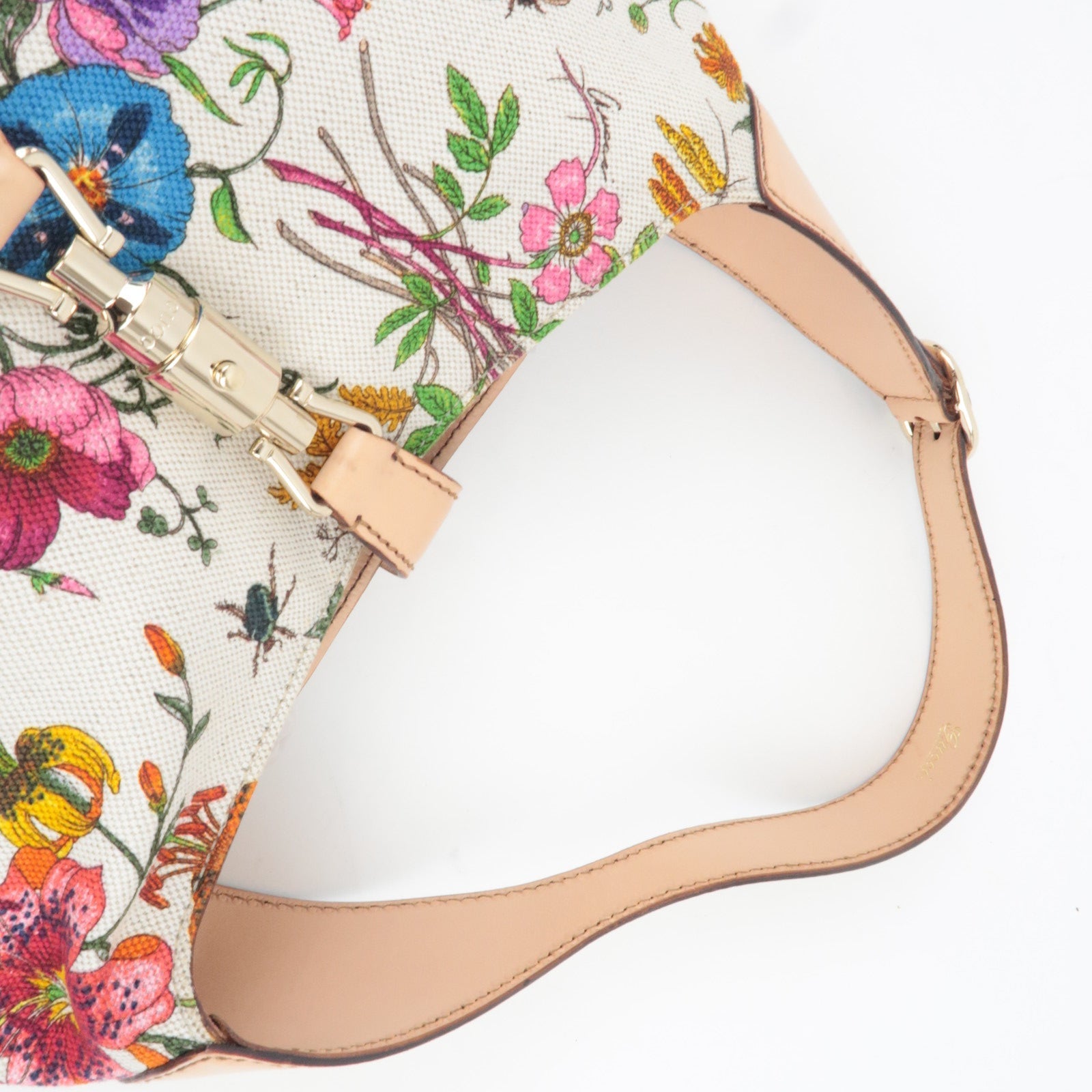GUCCI New Jackie Flora One Shoulder Bag Canvas Leather Ivory Beige 137335