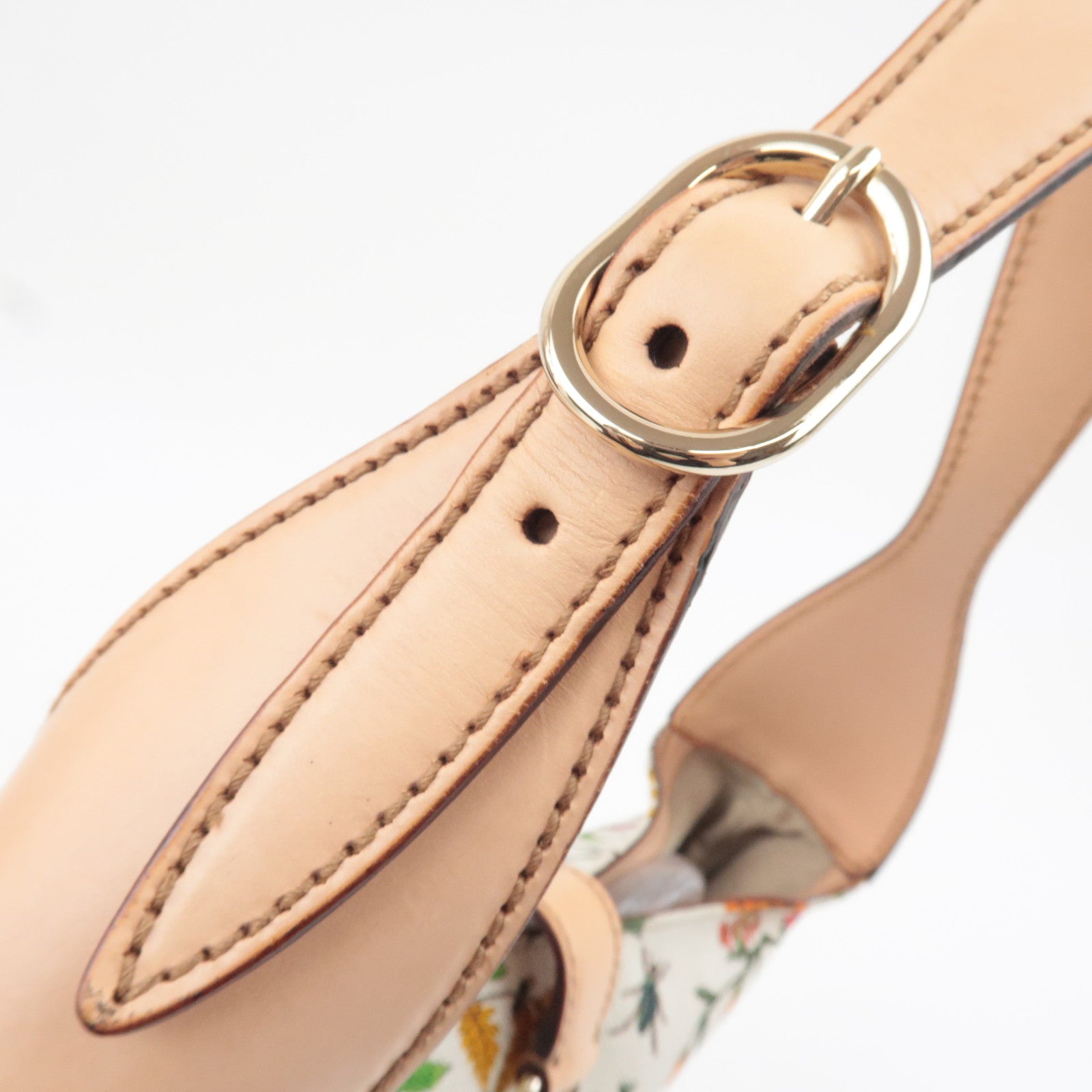 GUCCI New Jackie Flora One Shoulder Bag Canvas Leather Ivory Beige 137335