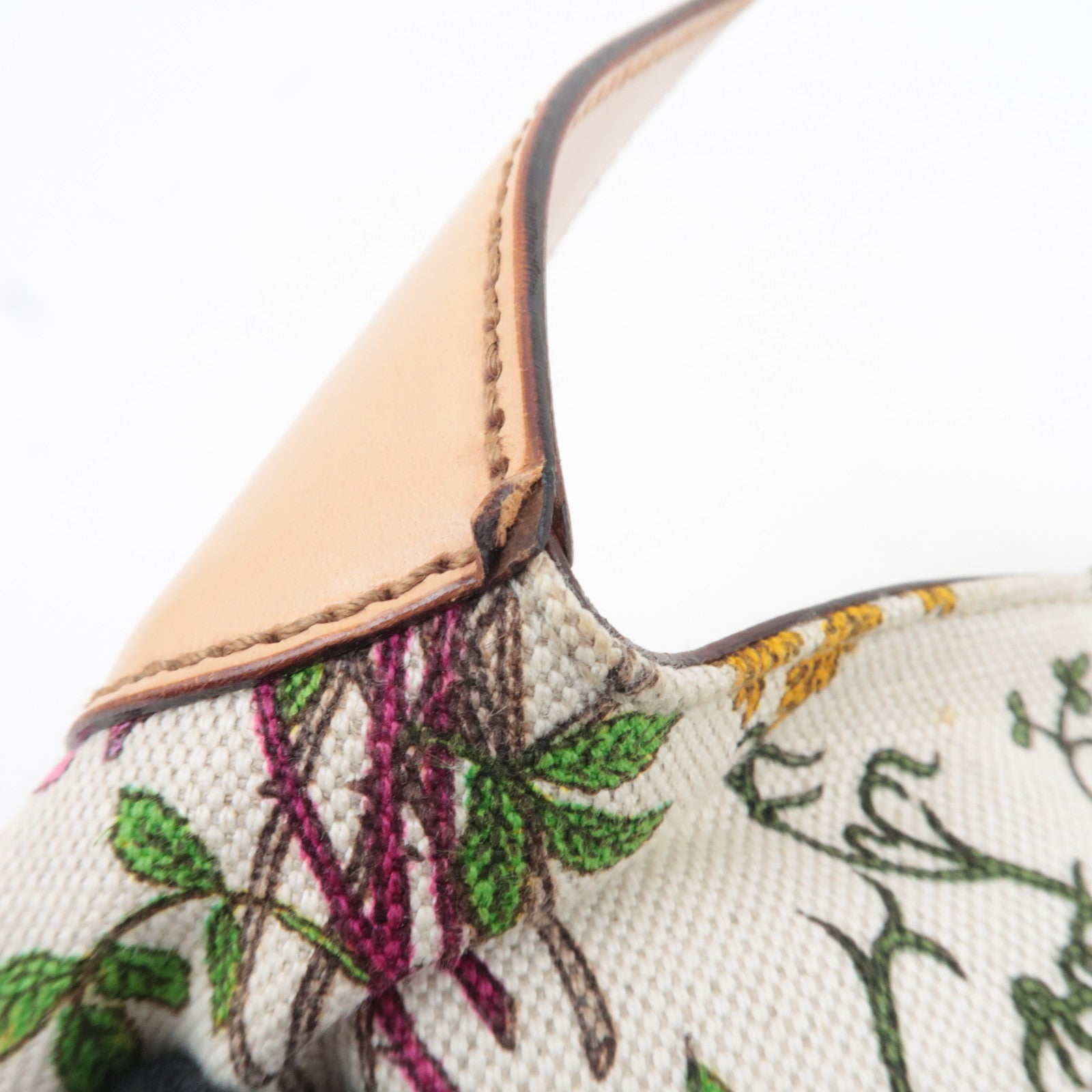 GUCCI New Jackie Flora One Shoulder Bag Canvas Leather Ivory Beige 137335