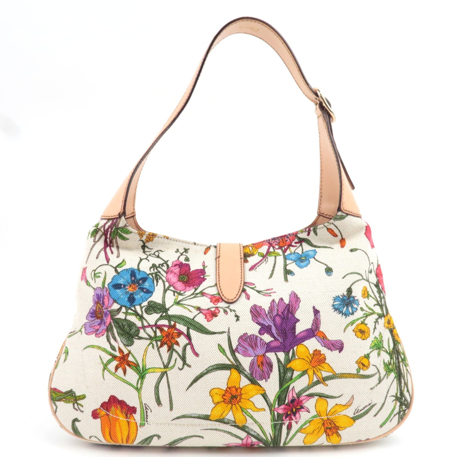 GUCCI New Jackie Flora One Shoulder Bag Canvas Leather Ivory Beige 137335