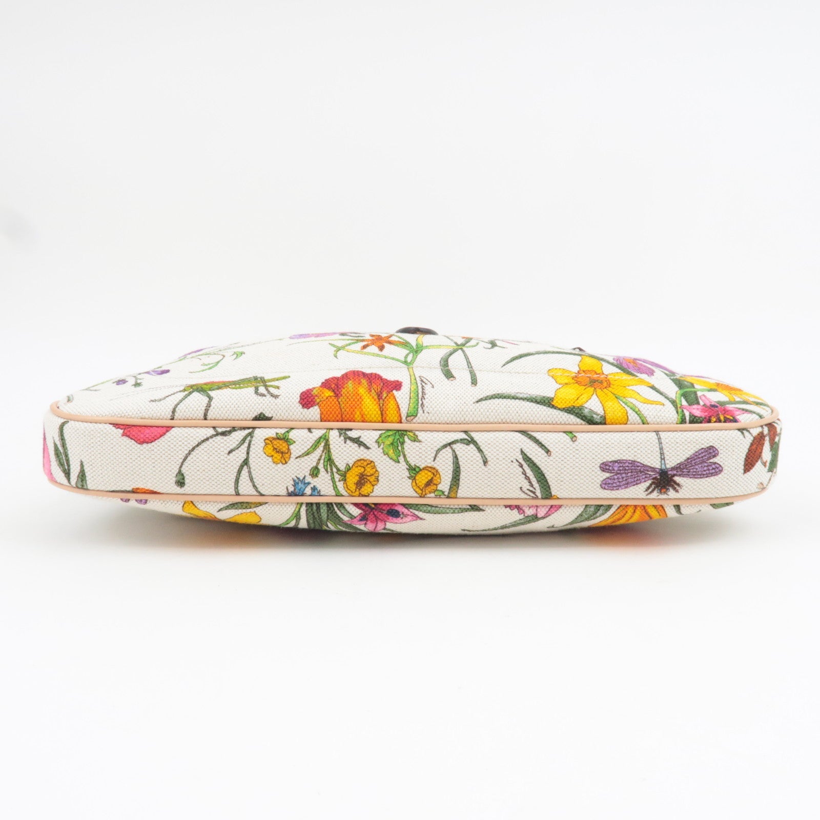 GUCCI New Jackie Flora One Shoulder Bag Canvas Leather Ivory Beige 137335