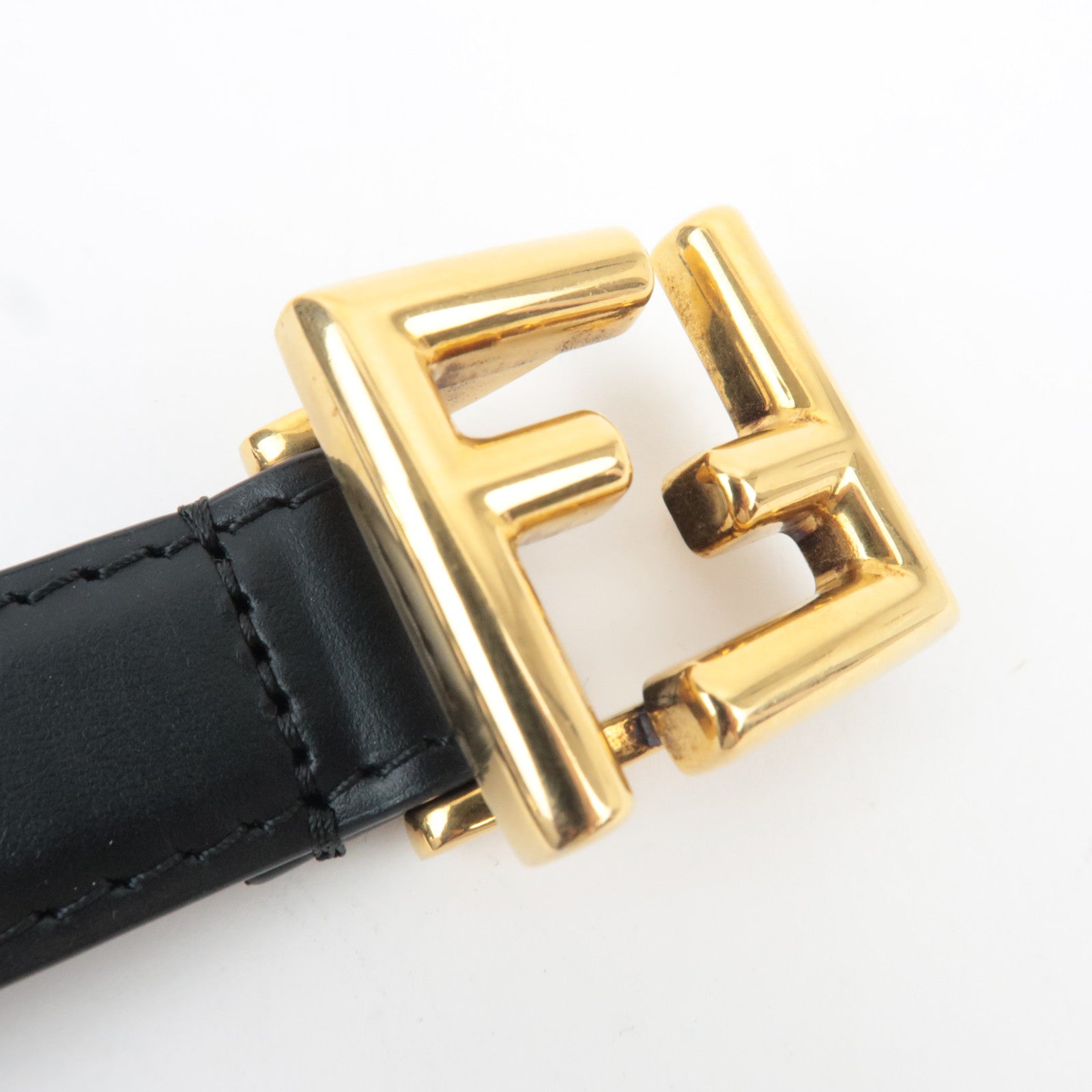 FENDI Leather FF Logo Belt Black Gold HDW 80/32 8C0648