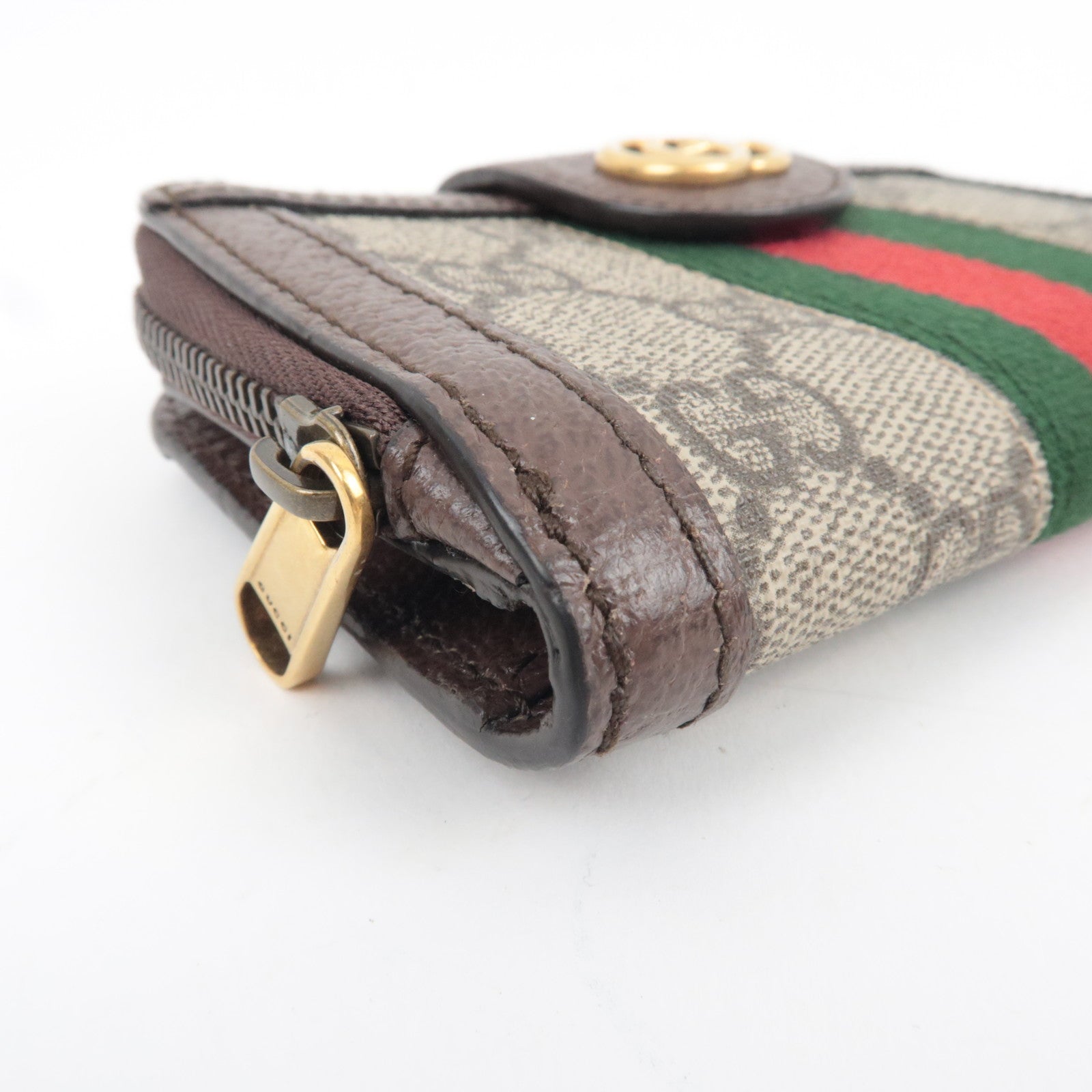 GUCCI Sherry Ophidia Card and Coin Case GG Supreme Leather Beige Brown 699353