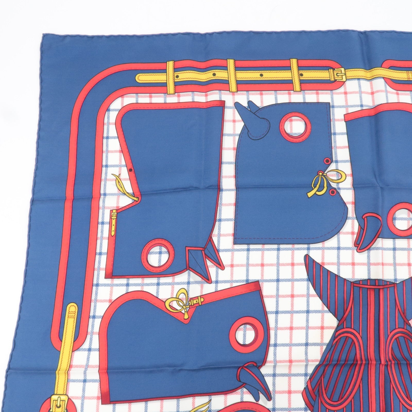 HERMES Carre 90 Scarf Horse Print Silk 100% Blue Camails