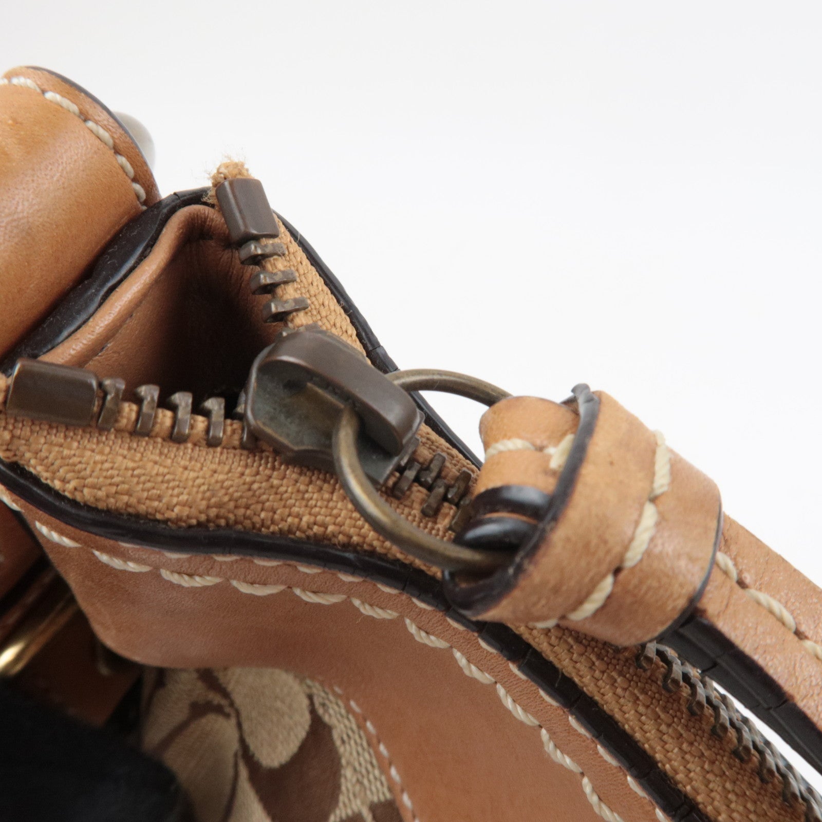 COACH Set of 2 Shoulder Bag Canvas Leather Beige Brown