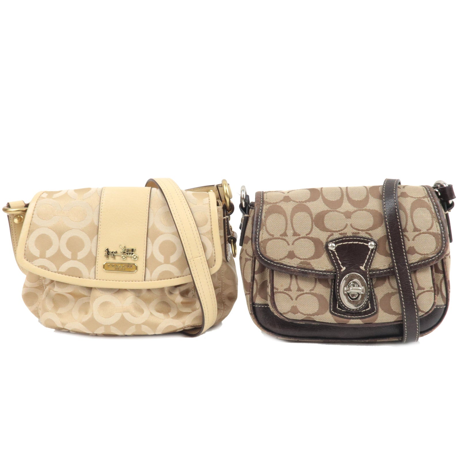 COACH Set of 2 Shoulder Bag Canvas Leather Beige Brown79834