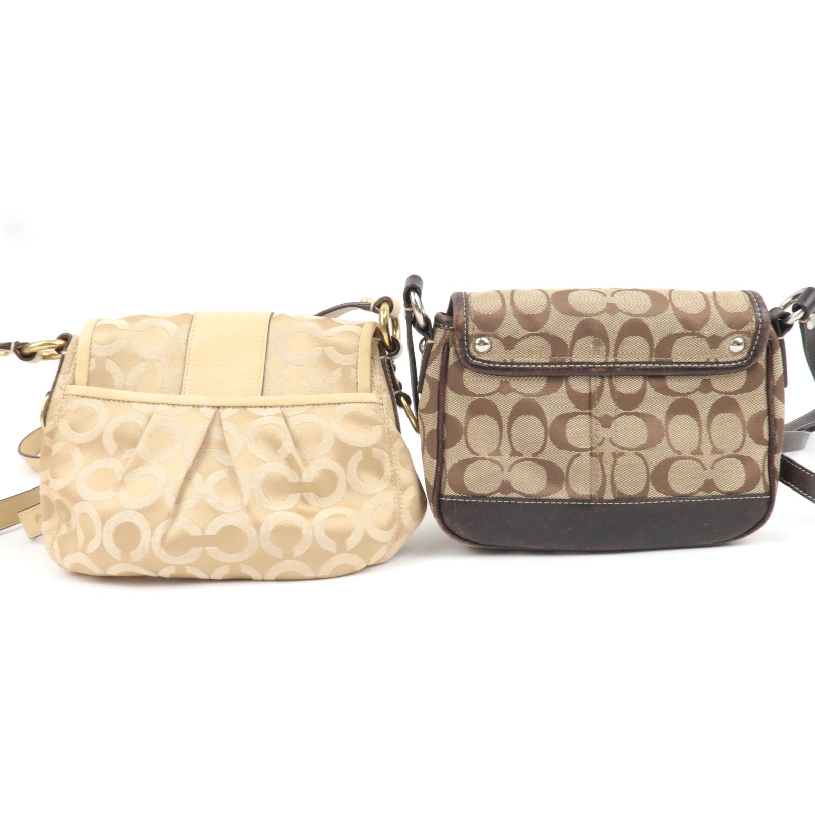 COACH Set of 2 Shoulder Bag Canvas Leather Beige Brown