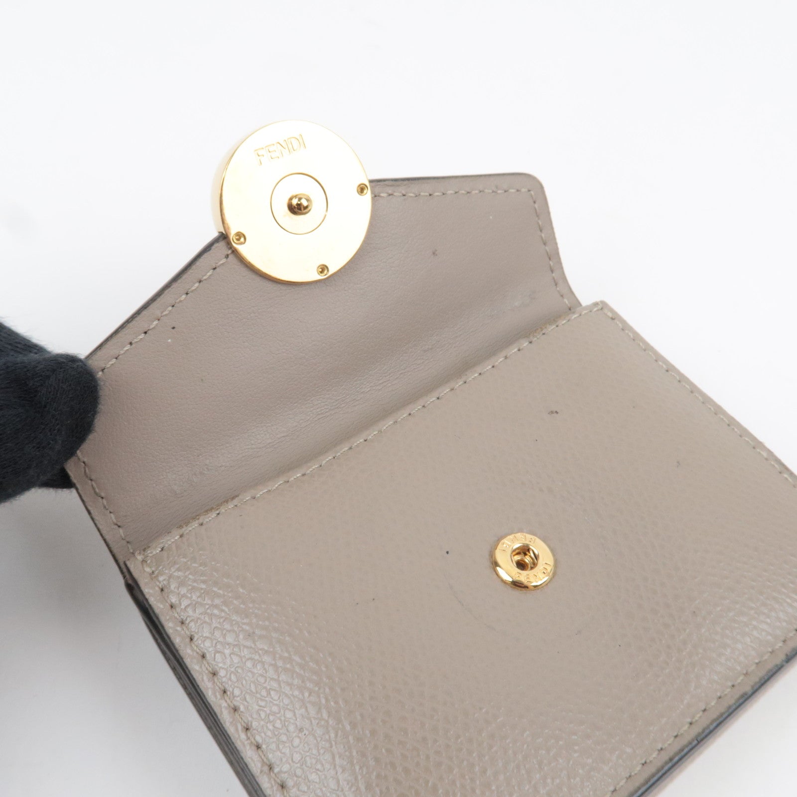 FENDI F Is FENDI Tri-Fold Wallet Leather Greige 8M0395 *Box, Dust bag