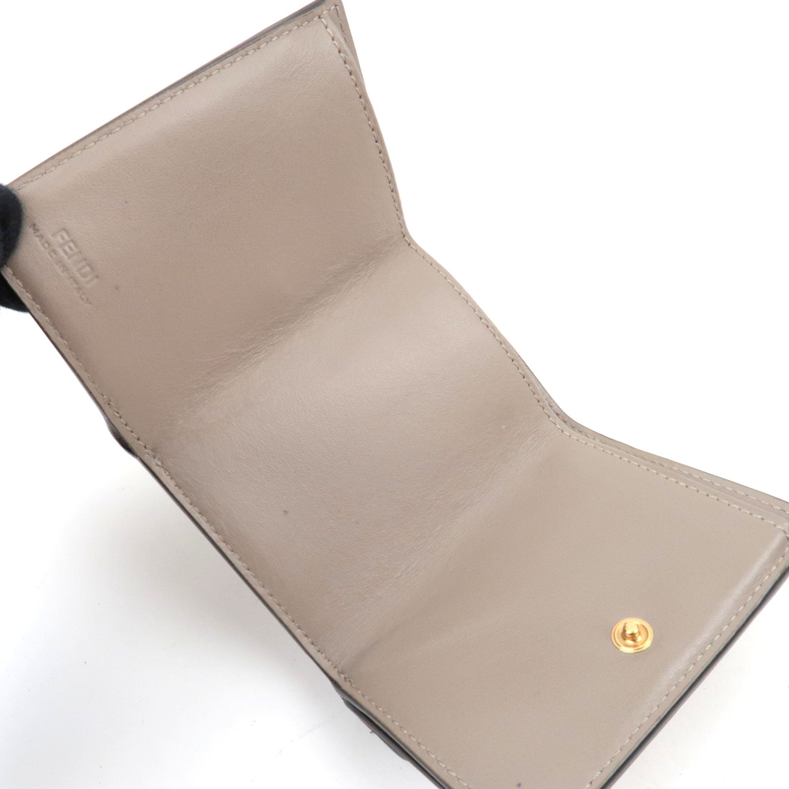 FENDI F Is FENDI Tri-Fold Wallet Leather Greige 8M0395 *Box, Dust bag