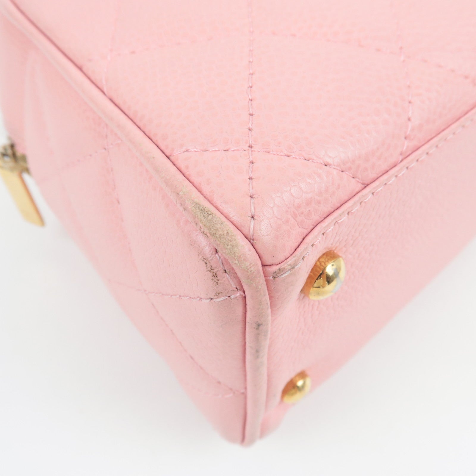 CHANEL Coco Mark Matelasse Bowling Bag Handbag Caviar Skin Pink Gold HDW A20996 9085444