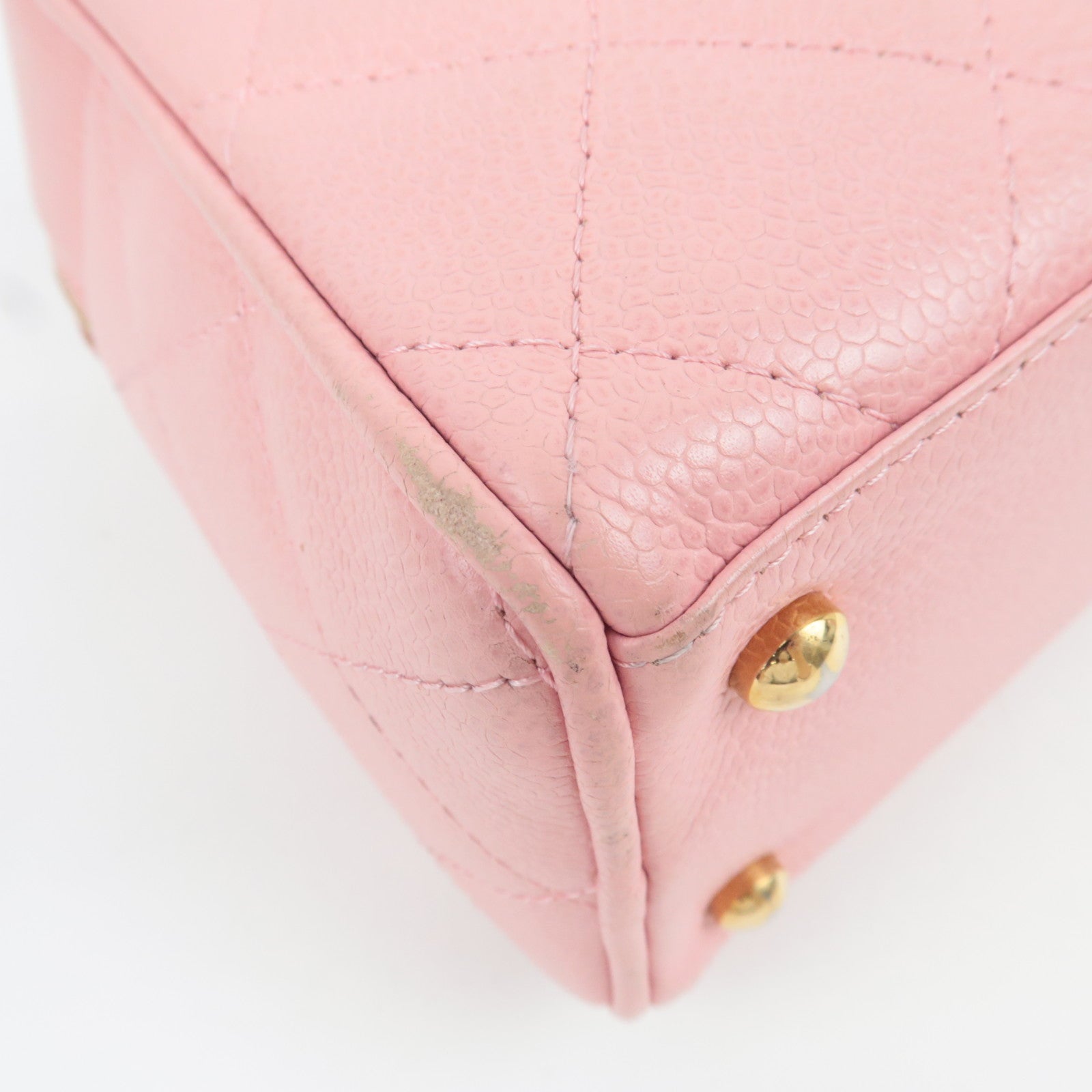 CHANEL Coco Mark Matelasse Bowling Bag Handbag Caviar Skin Pink Gold HDW A20996 9085444