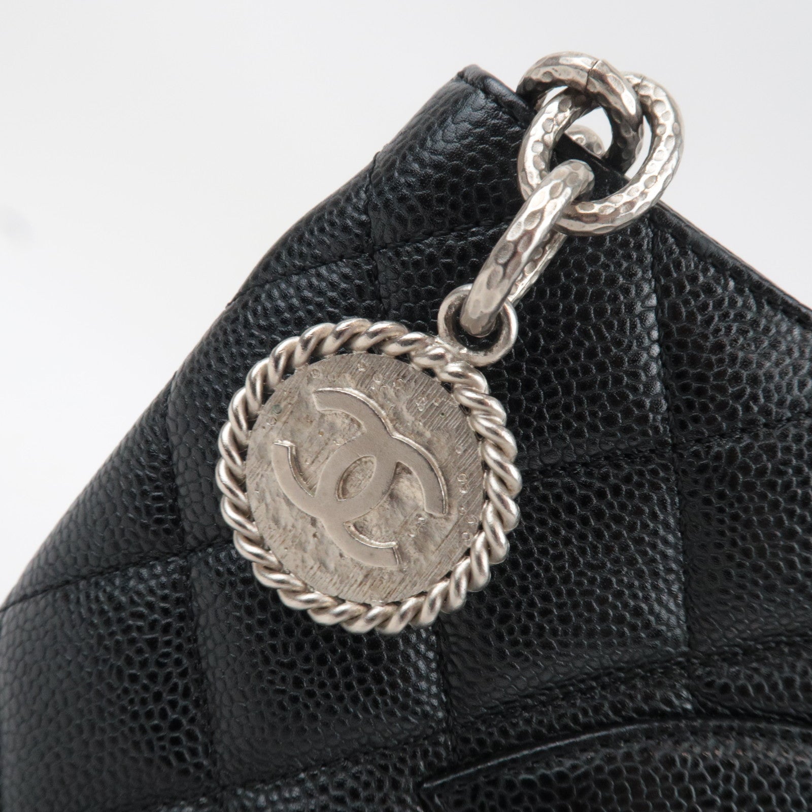 CHANEL Medallion Tote Bag Caviar Skin Black Silver HDW A01804 6704796