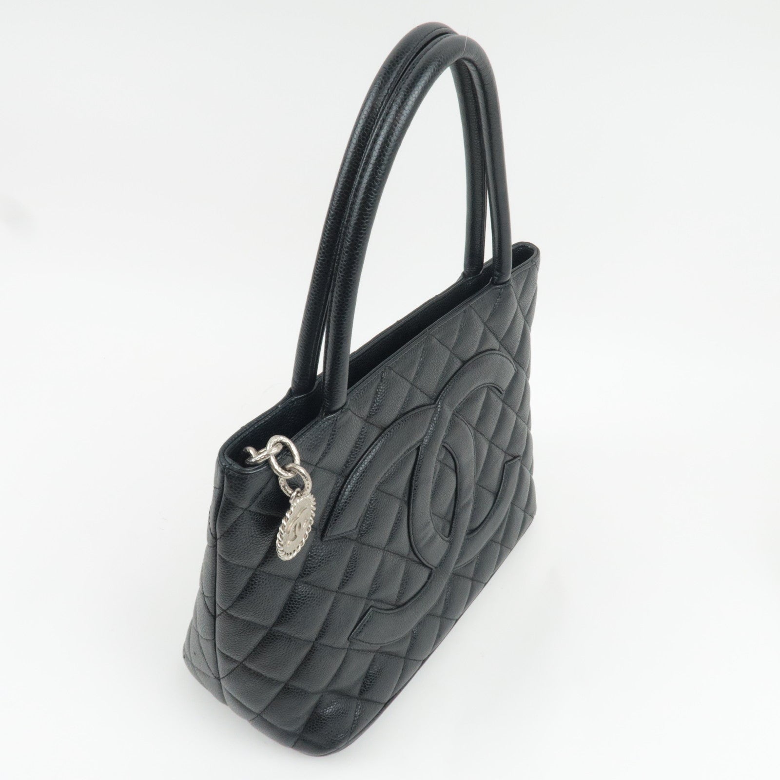 CHANEL Medallion Tote Bag Caviar Skin Black Silver HDW A01804 6704796
