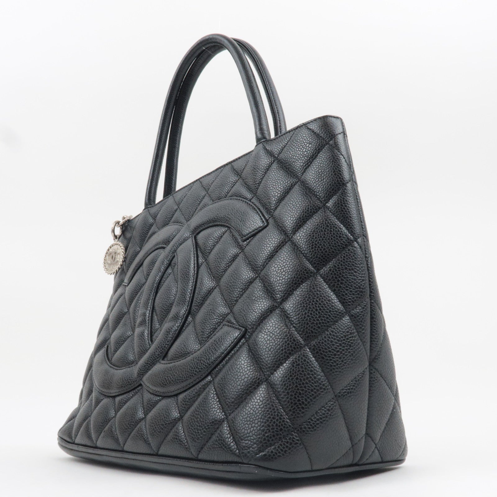 CHANEL Medallion Tote Bag Caviar Skin Black Silver HDW A01804 6704796