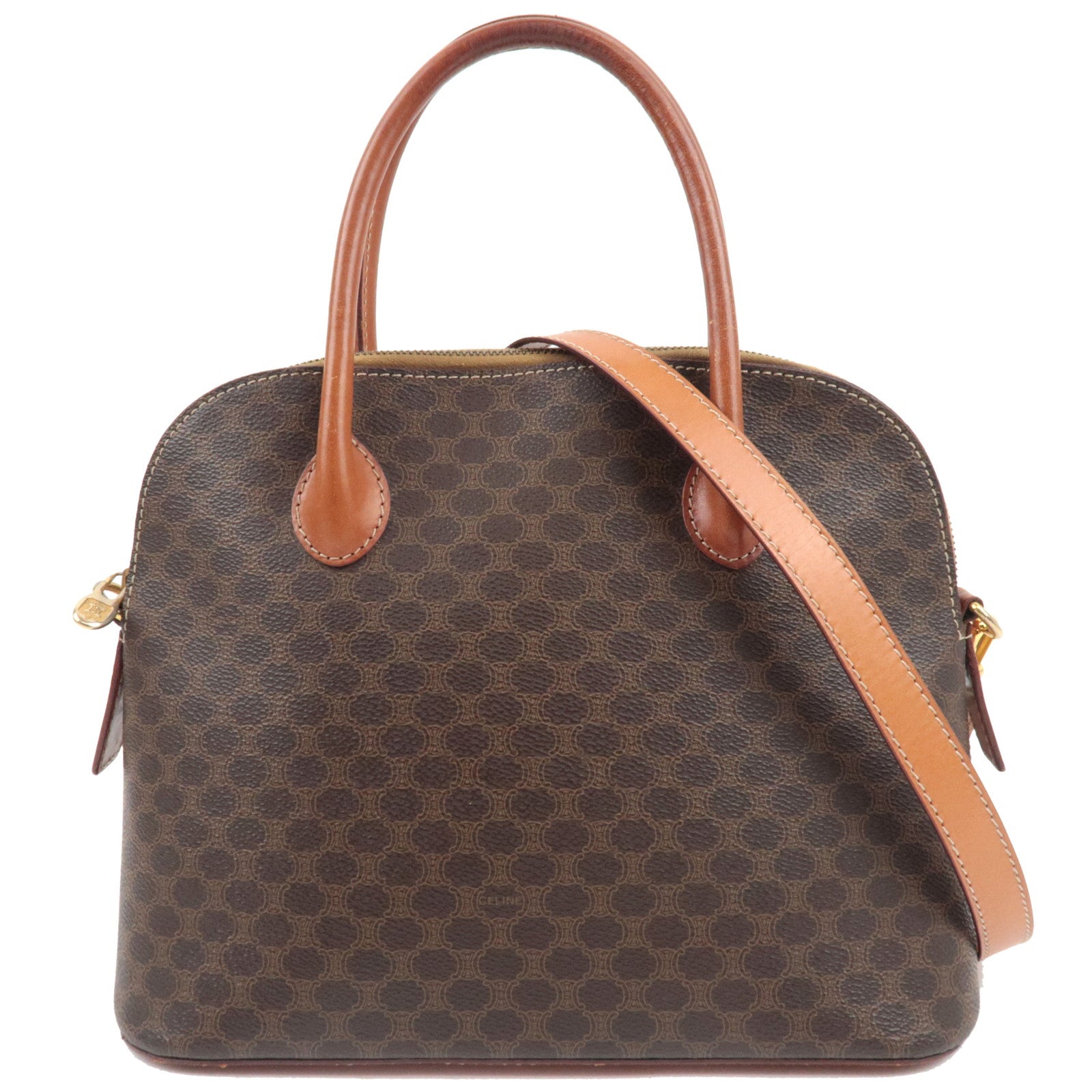 CELINE Macadam 2Way Handbag PVC Leather Brown *Strap80099