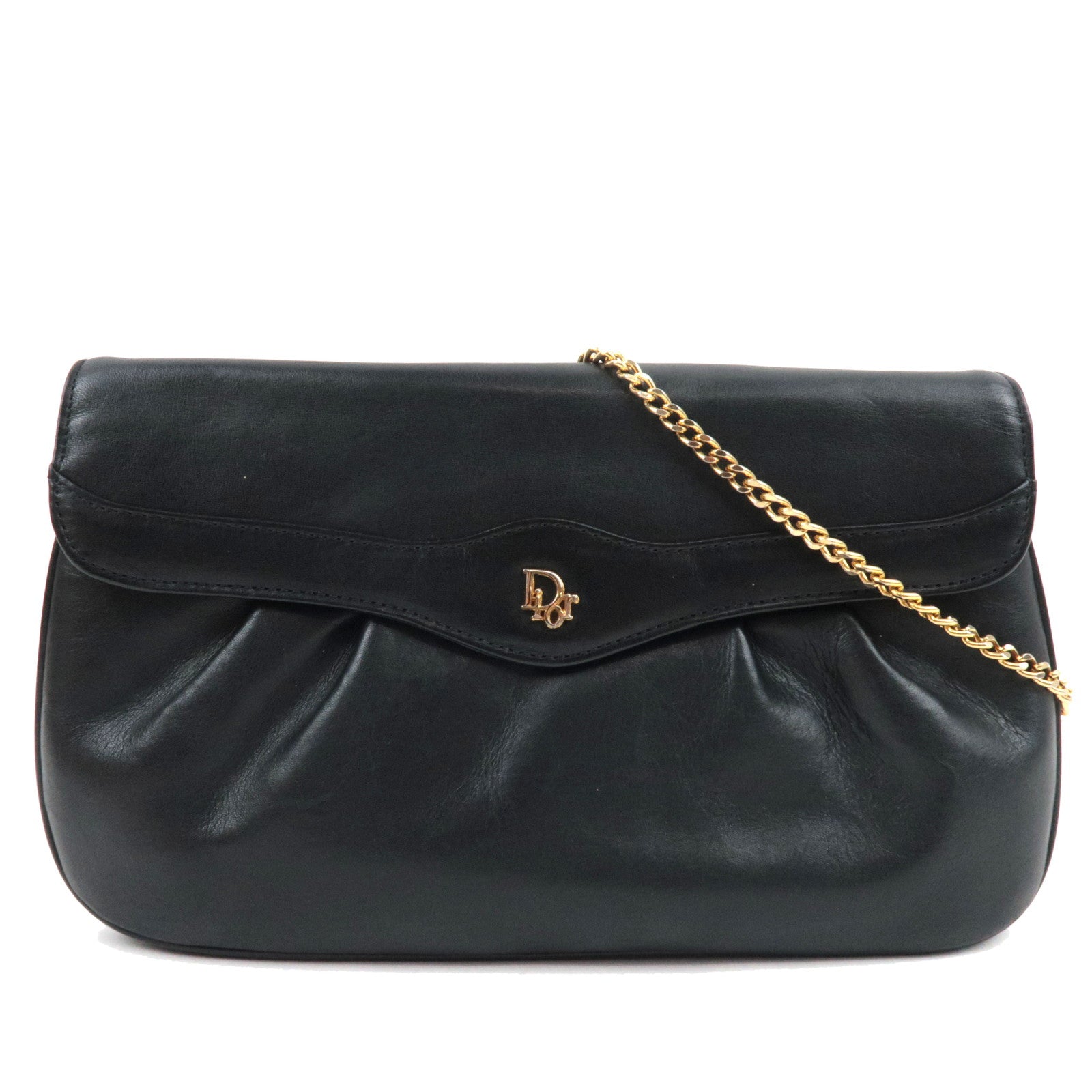 Christian Dior Leather Chain Shoulder Bag Black   80107
