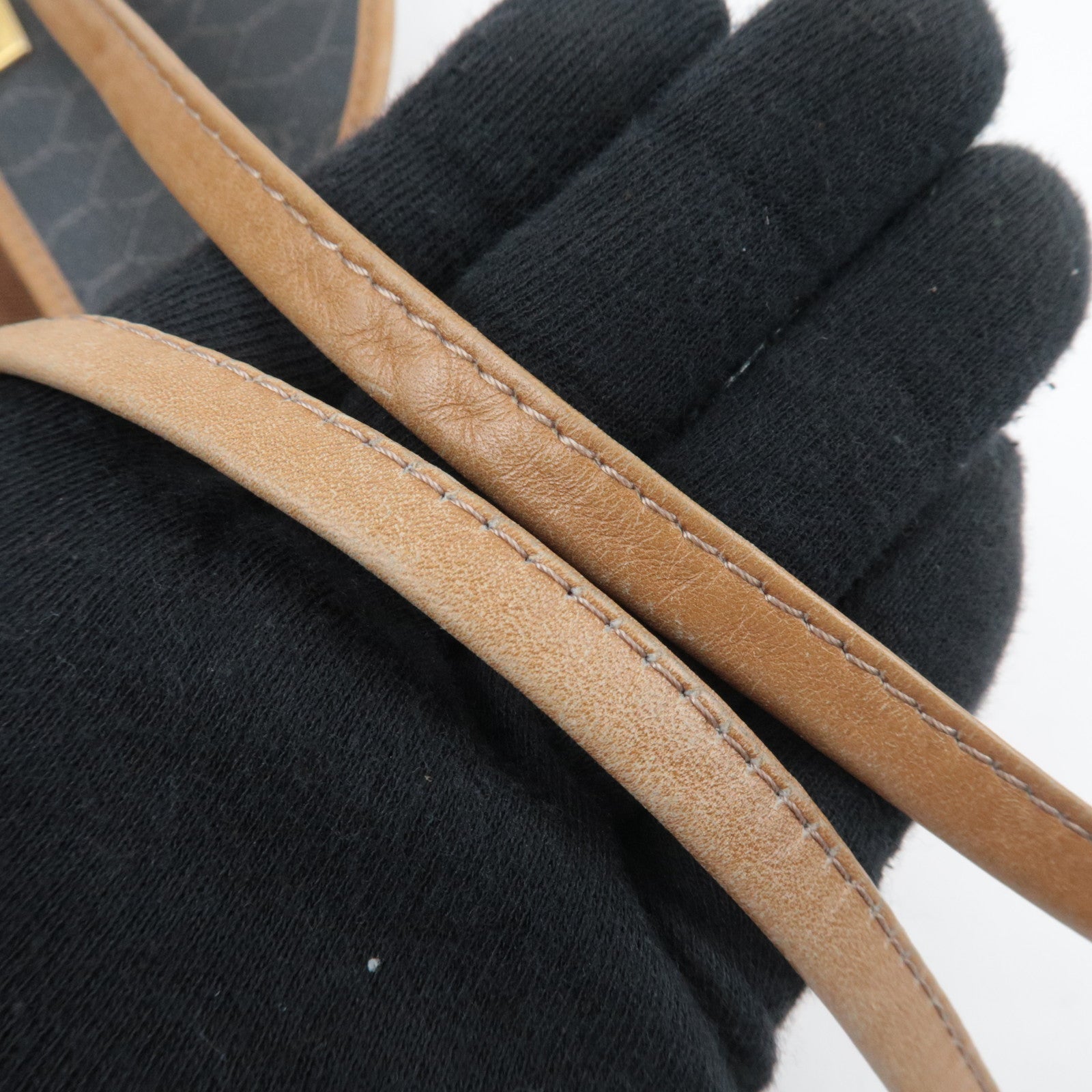 Christian Dior Honeycomb Shoulder Bag PVC Leather Black Brown