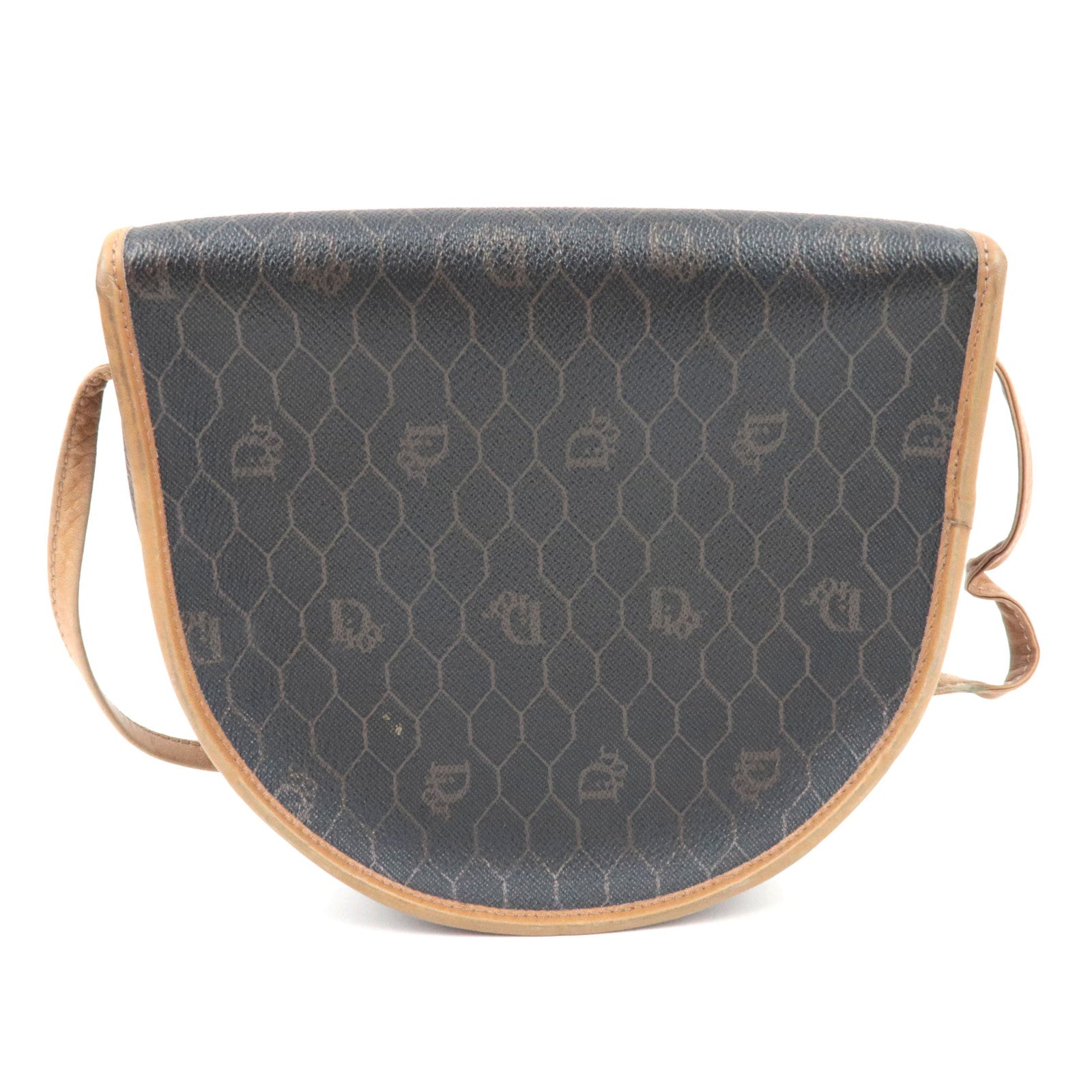 Christian Dior Honeycomb Shoulder Bag PVC Leather Black Brown