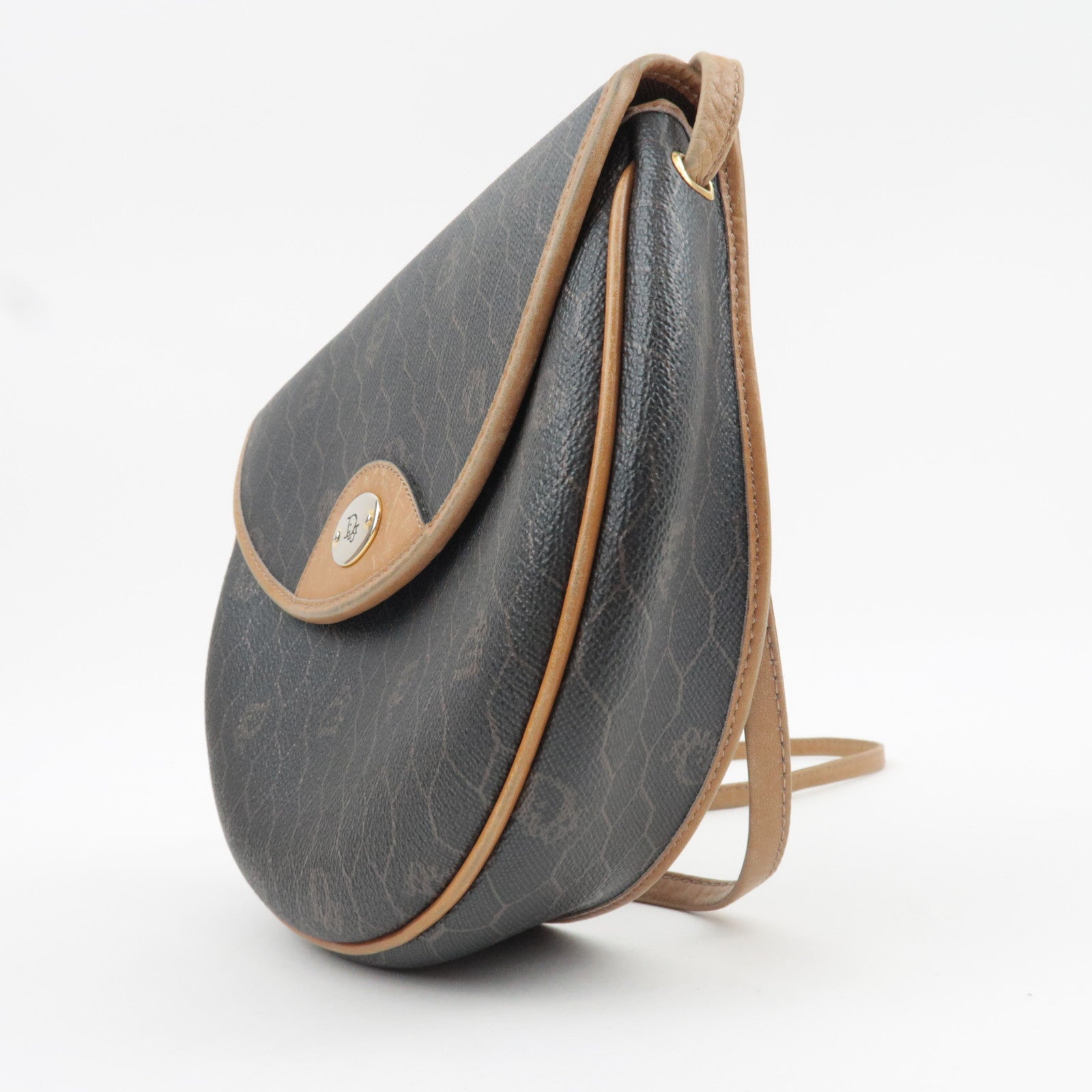 Christian Dior Honeycomb Shoulder Bag PVC Leather Black Brown