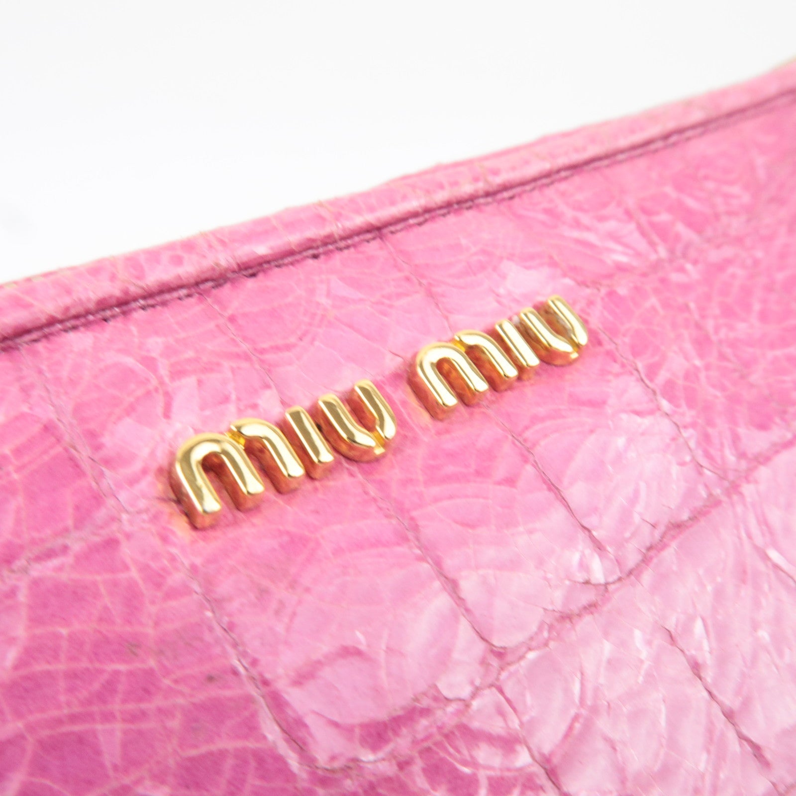 MIU MIU Embossed Clutch Bag Pouch Leather Pink