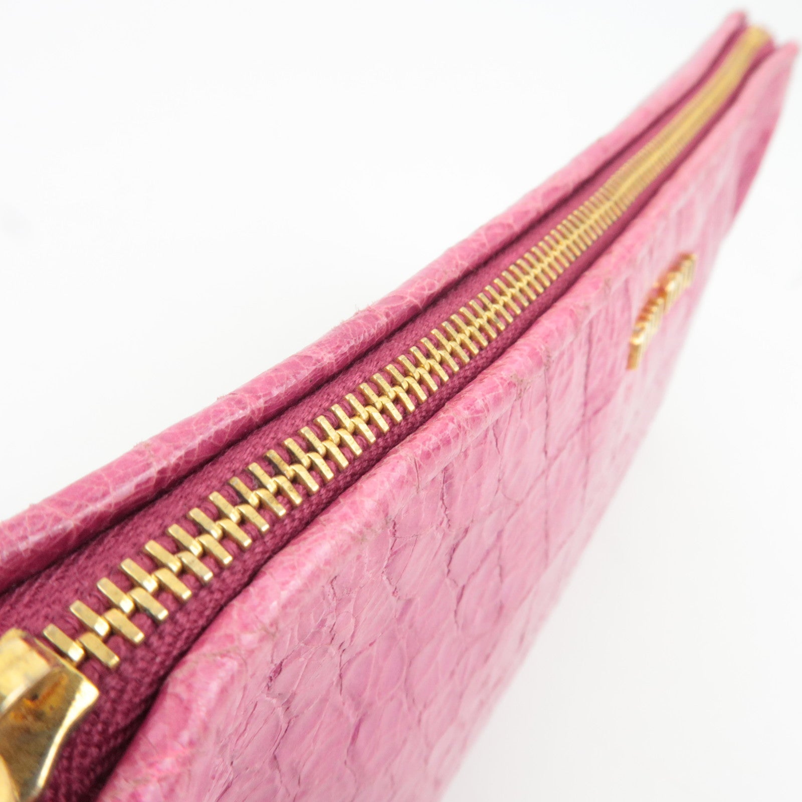 MIU MIU Embossed Clutch Bag Pouch Leather Pink