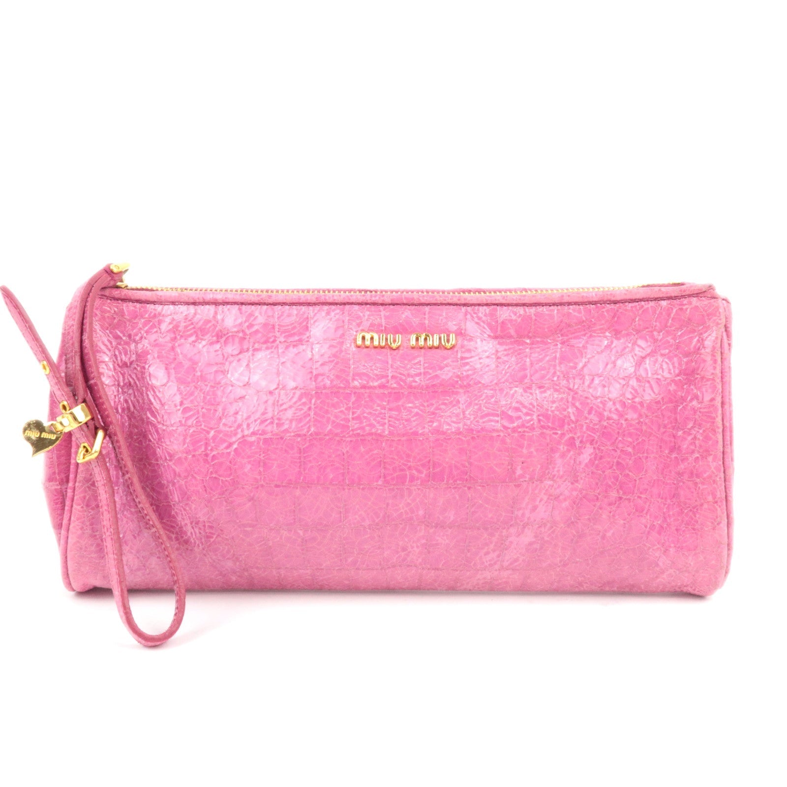 MIU MIU Embossed Clutch Bag Pouch Leather Pink80114