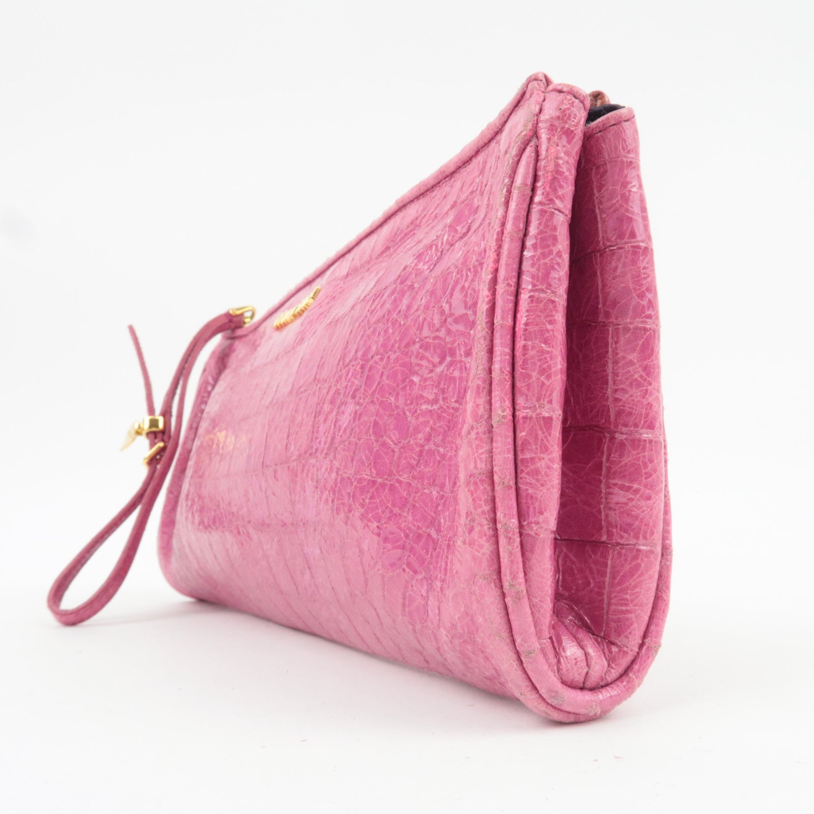 MIU MIU Embossed Clutch Bag Pouch Leather Pink