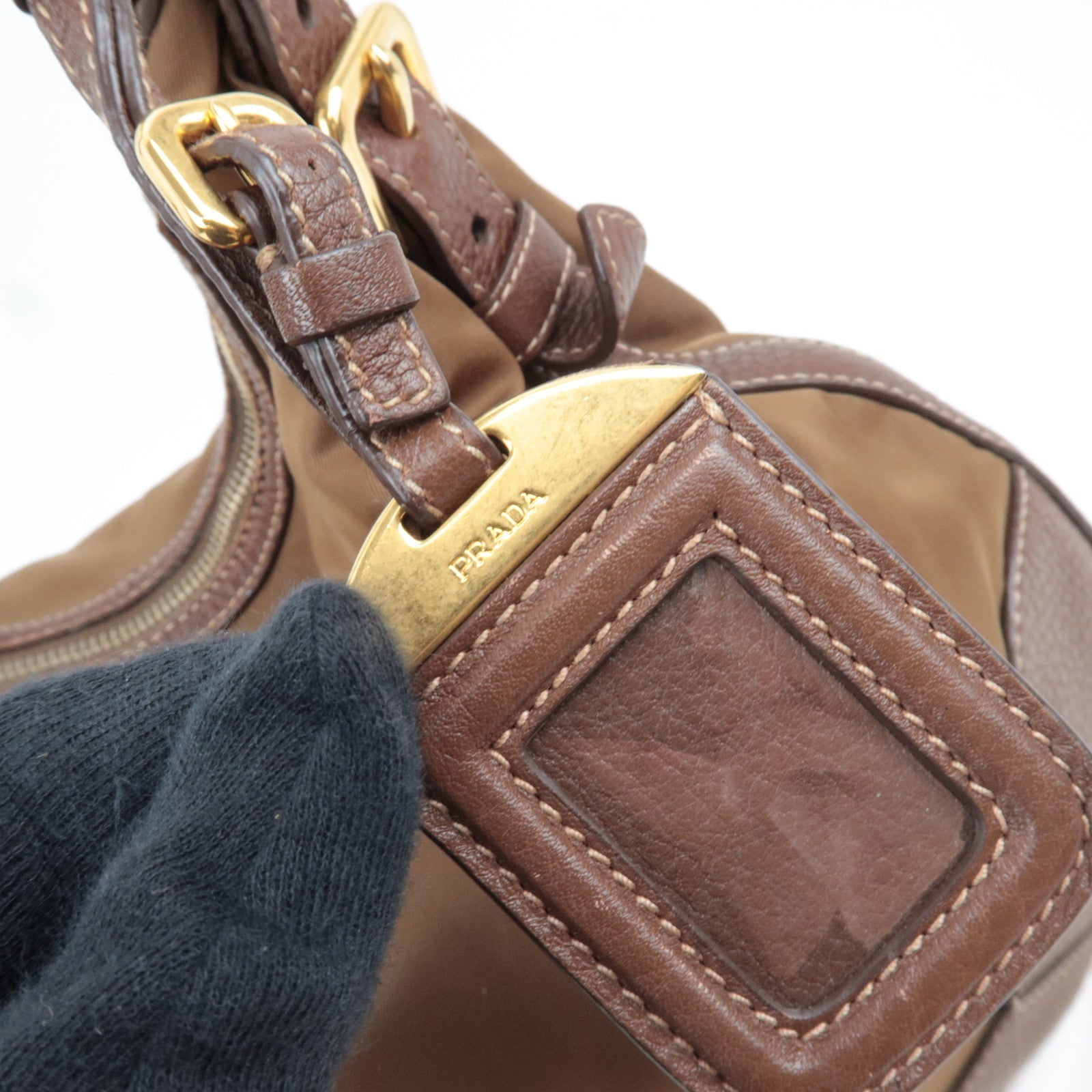 PRADA Logo One Shoulder Bag Nylon Leather Brown *Dust bag, Name tag