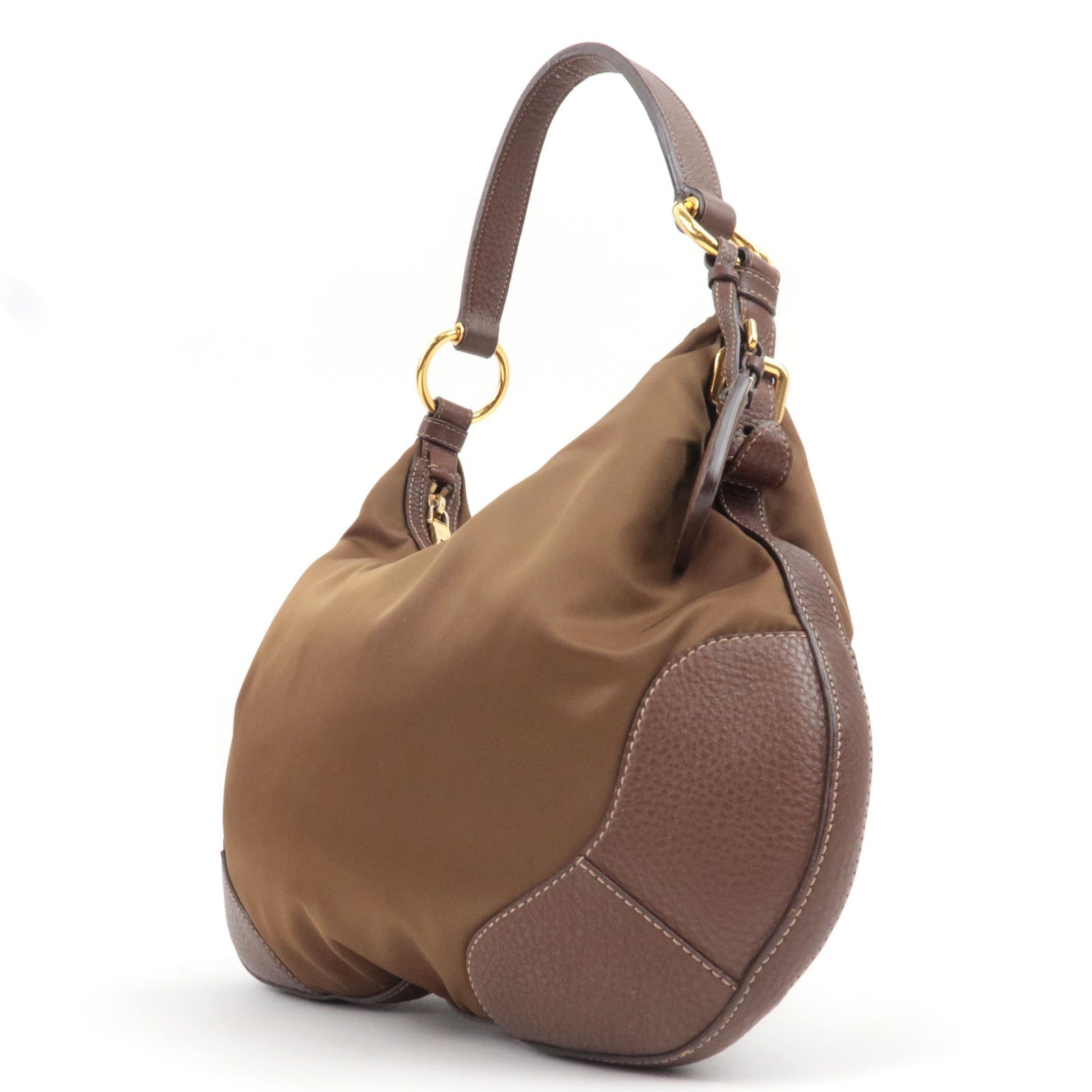 PRADA Logo One Shoulder Bag Nylon Leather Brown *Dust bag, Name tag