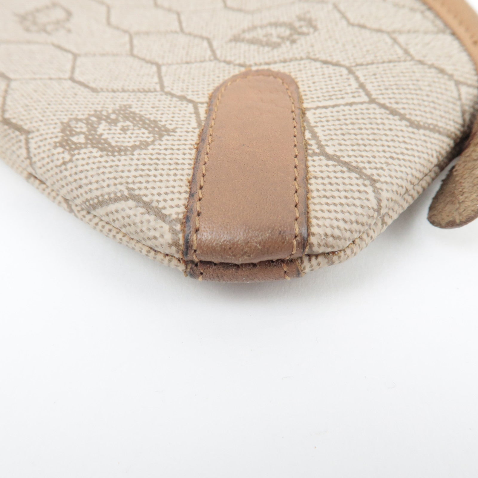 Christian Dior Honeycomb Coin Case PVC Leather Beige Brown