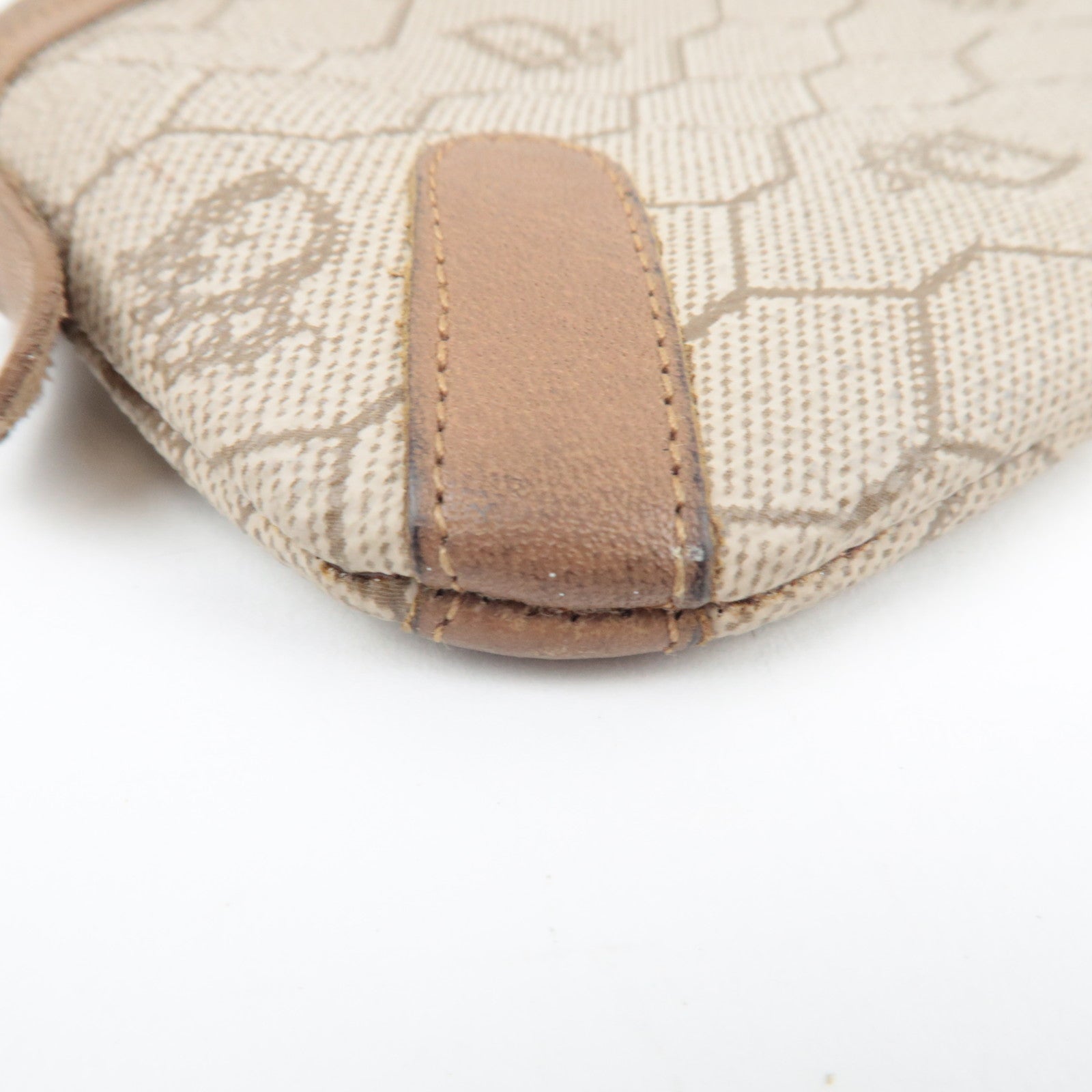 Christian Dior Honeycomb Coin Case PVC Leather Beige Brown