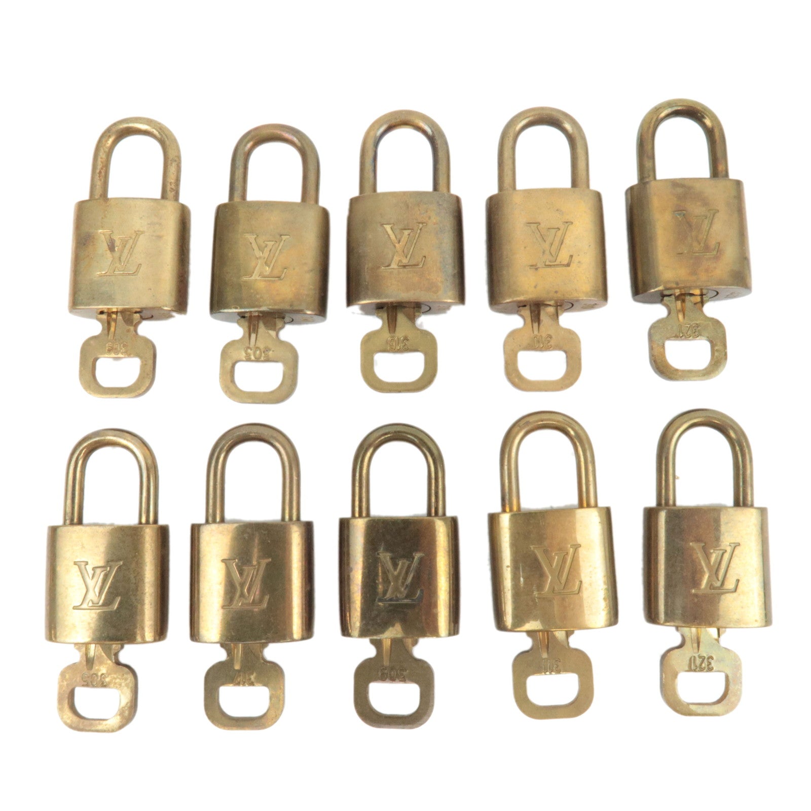 Louis Vuitton Set of 10 Key Locks Cadena Set Metal Gold Color80164